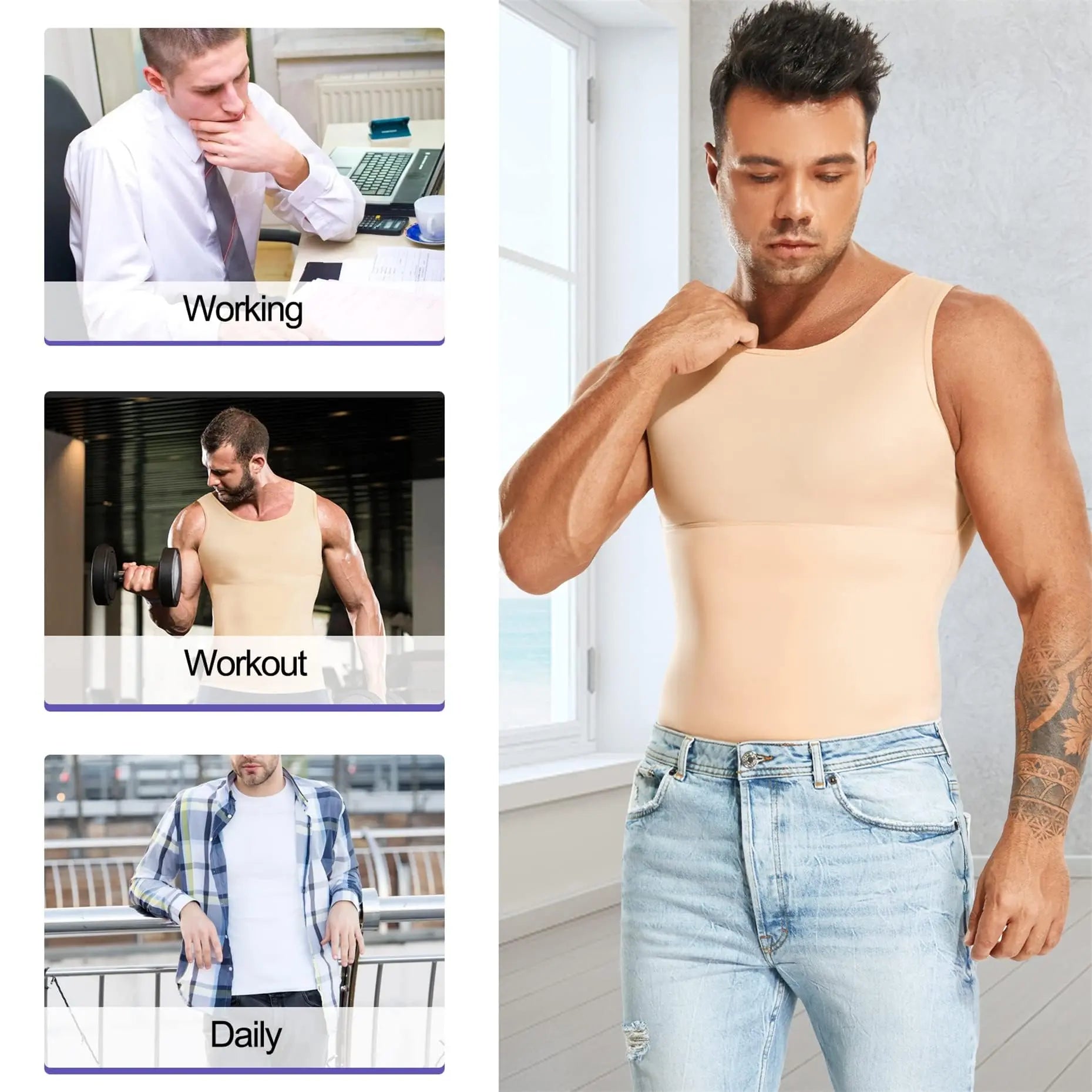 Gotoly Men Compression Shirt Slimming Shapewear Undershirt Body Shaper Vest Abs Workout Hide Chest Tank Top The Champ Gear