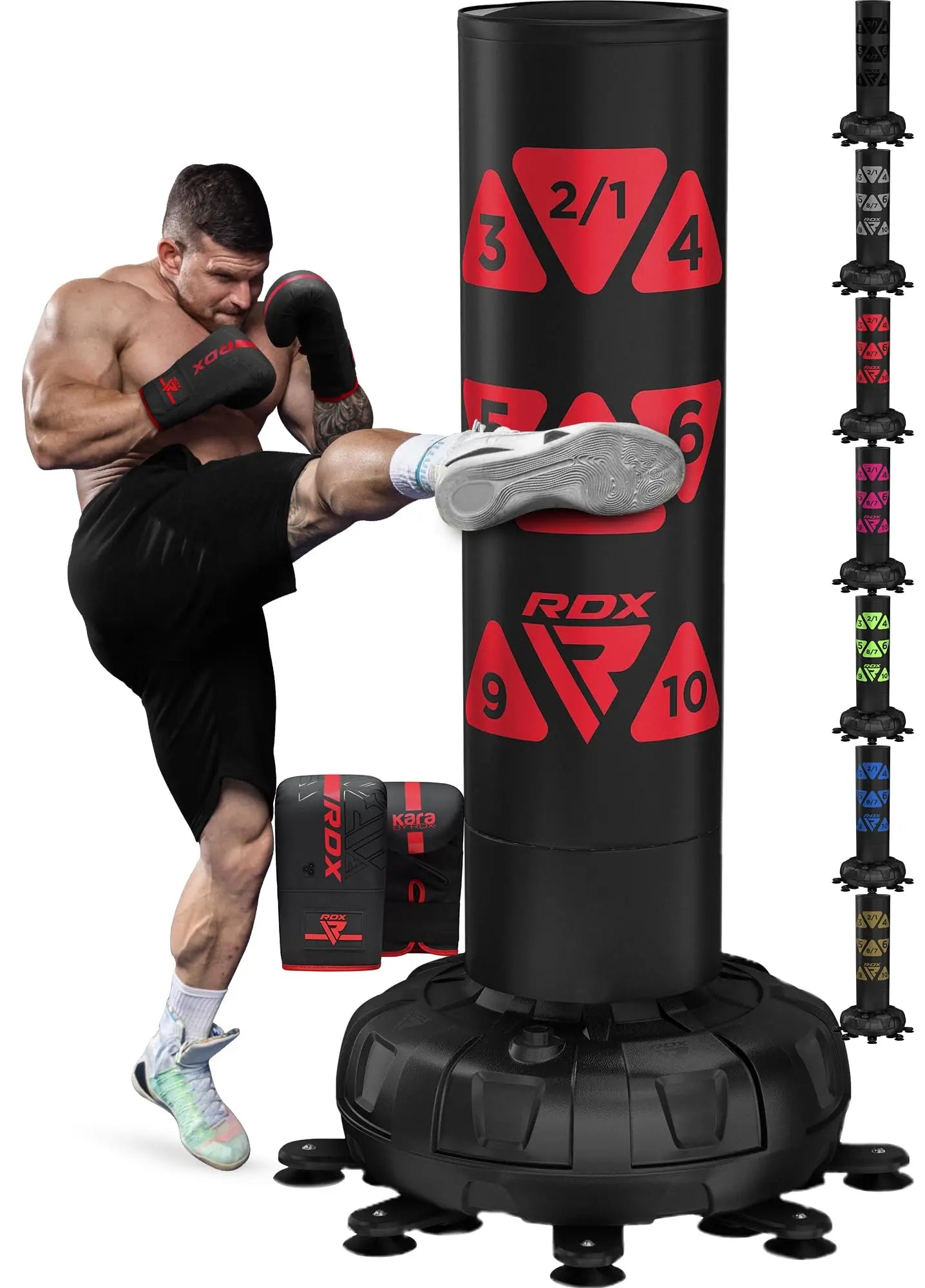 RDX XXL 150KG Target Freestanding Punching Bag with Cover & Gloves – 72” Adult Heavy Pedestal Punch Bag Set - 17 Suction Cup 8 Extended Legs Stand Base - Kick Boxing MMA Muay Thai Home Gym Fitness The Champ Gear