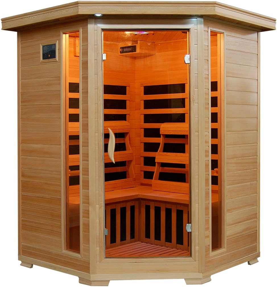 Radiant Saunas BSA2412 3-Person Hemlock Infrared Sauna with 7 Carbon Corner Heaters The Champ Gear