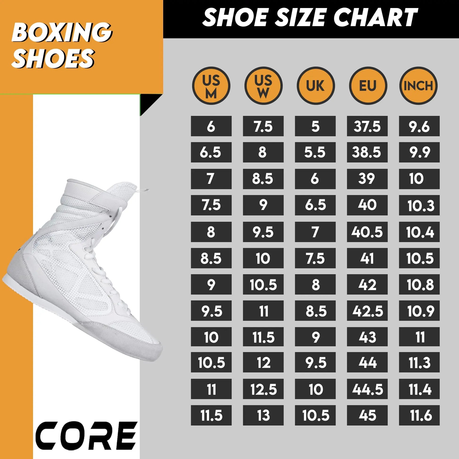 CORE Boxing Shoes White – Lightweight Boxing Shoes for Men & Women - Boxing Training Shoes with High Support – High Traction Boxing Boots The Champ Gear