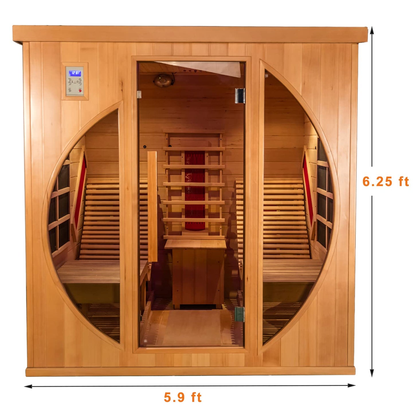 Far Infrared Wooden Sauna Room, Luxurious Canadian Red Cedar Sauna with 2 Oversize Recliners, 3400 W Low EMF The Champ Gear