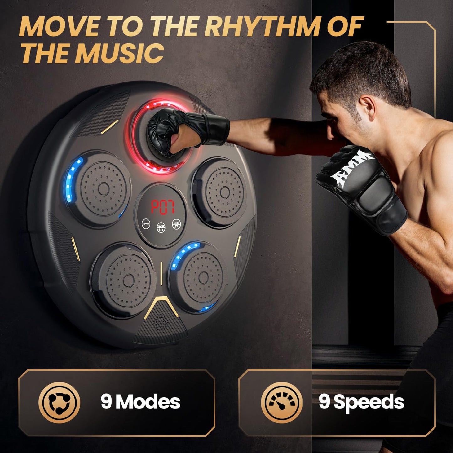 Boxing Machine, Smart Bluetooth Music Boxing Equipment, Boxing Machine Wall Mounted Musicwith Gloves, Music Boxing Machine for Adults The Champ Gear