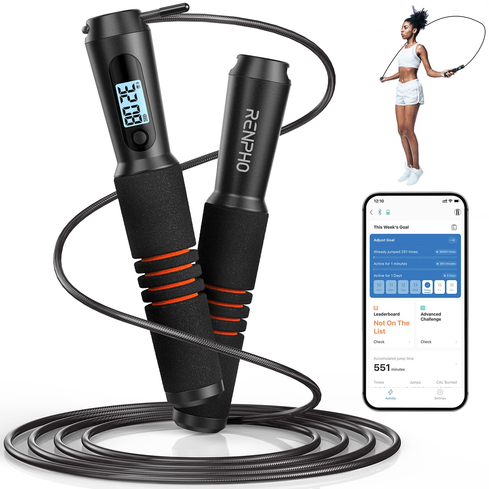 RENPHO Smart Jump Rope, Cordless Jump Rope, High-Speed Jump Rope with Counter, Fitness Skipping Rope with APP Data Analysis, Workout Jump Ropes for Home Gym, Crossfit for Exercise for Men, Women The Champ Gear