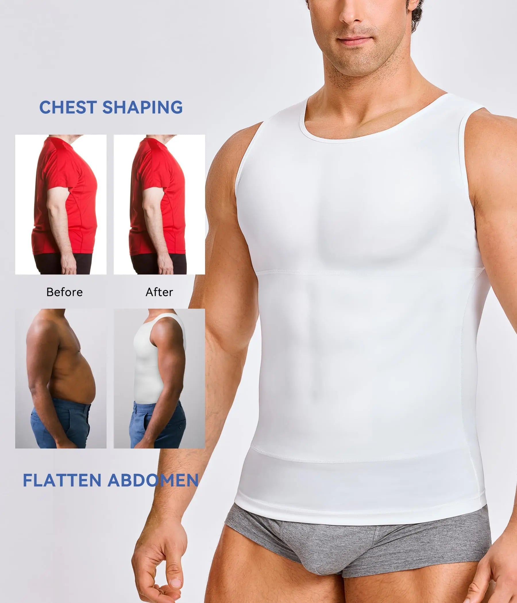 Gotoly Men Compression Shirt Slimming Shapewear Undershirt Body Shaper Vest Abs Workout Hide Chest Tank Top The Champ Gear