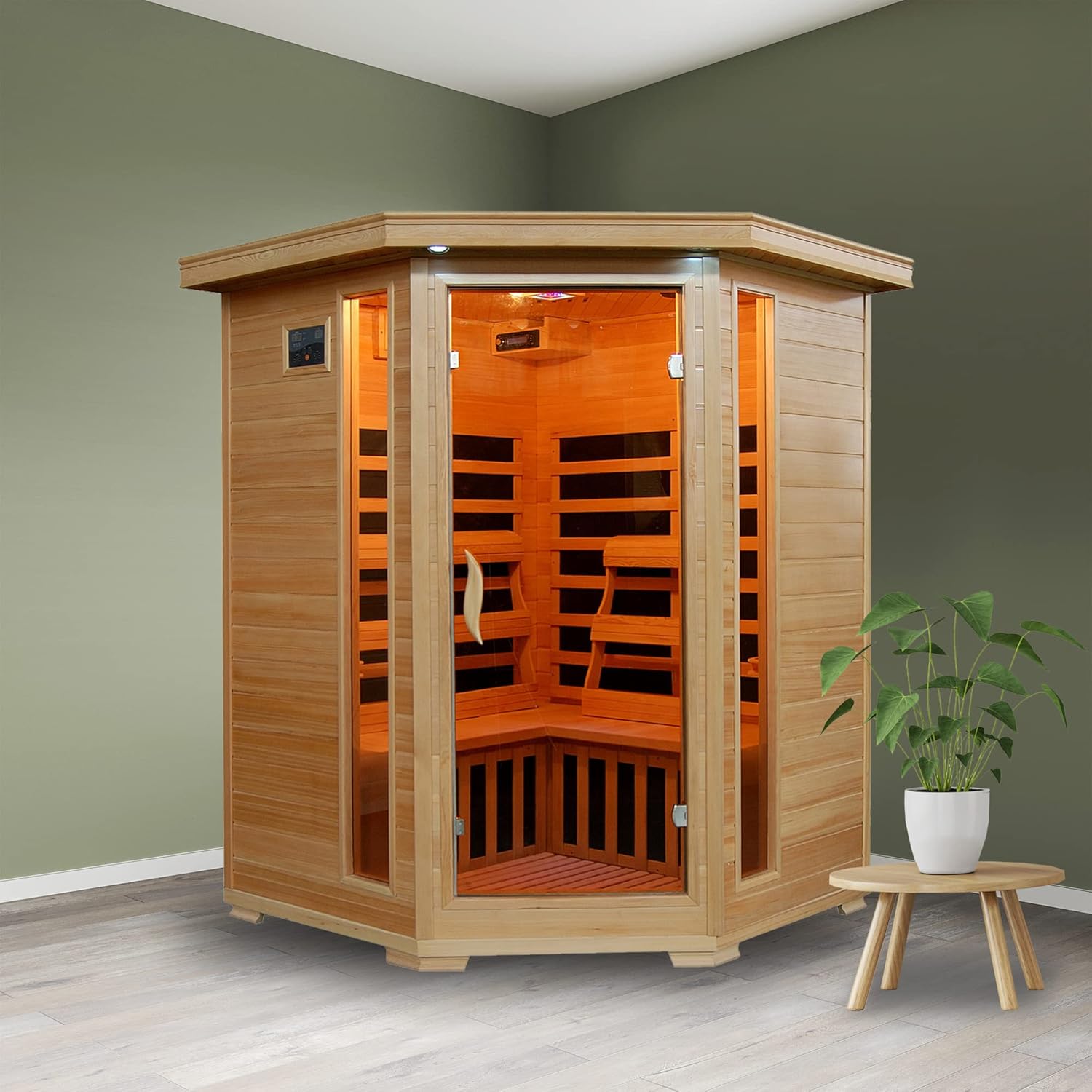 Radiant Saunas BSA2412 3-Person Hemlock Infrared Sauna with 7 Carbon Corner Heaters The Champ Gear