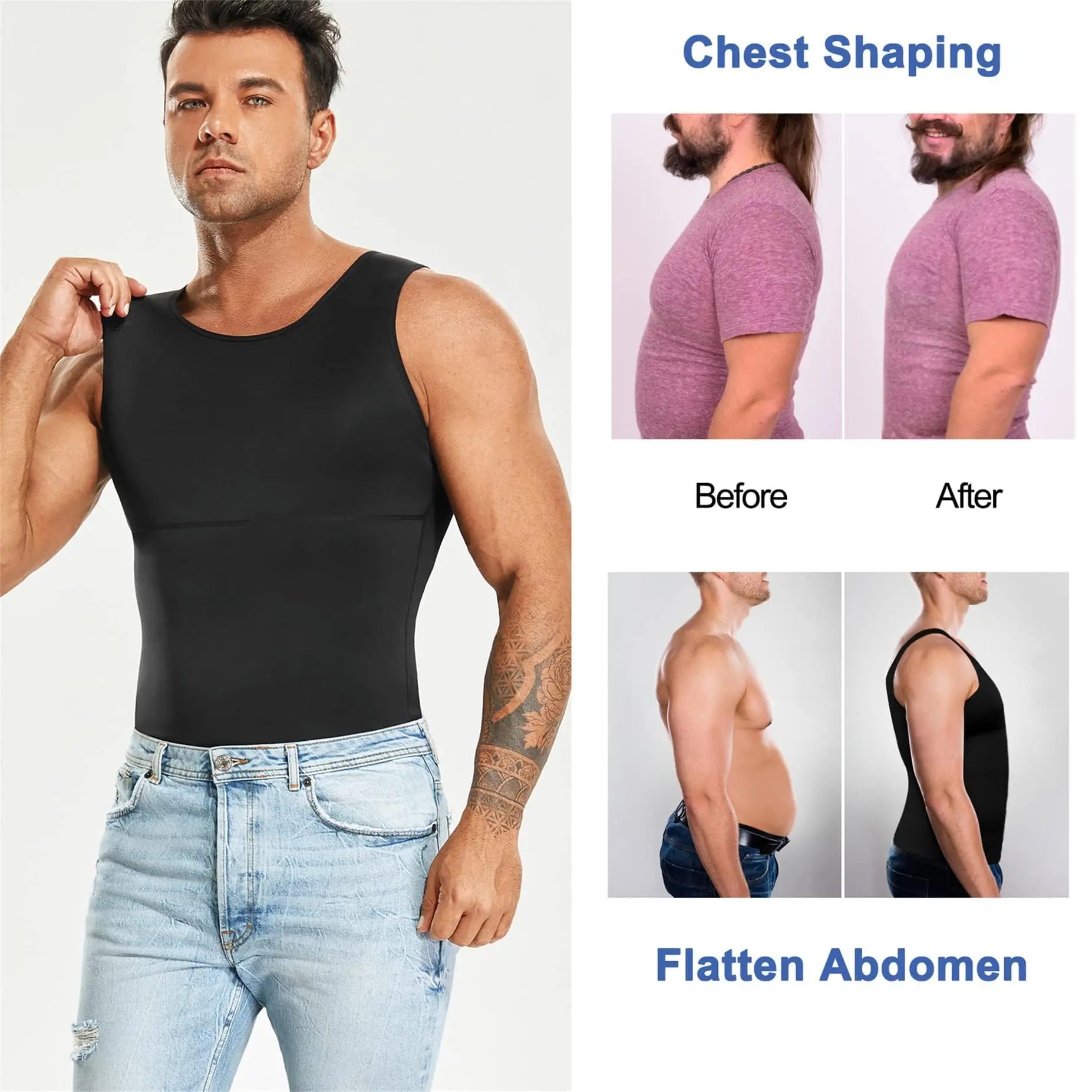 Gotoly Men Compression Shirt Slimming Shapewear Undershirt Body Shaper Vest Abs Workout Hide Chest Tank Top The Champ Gear