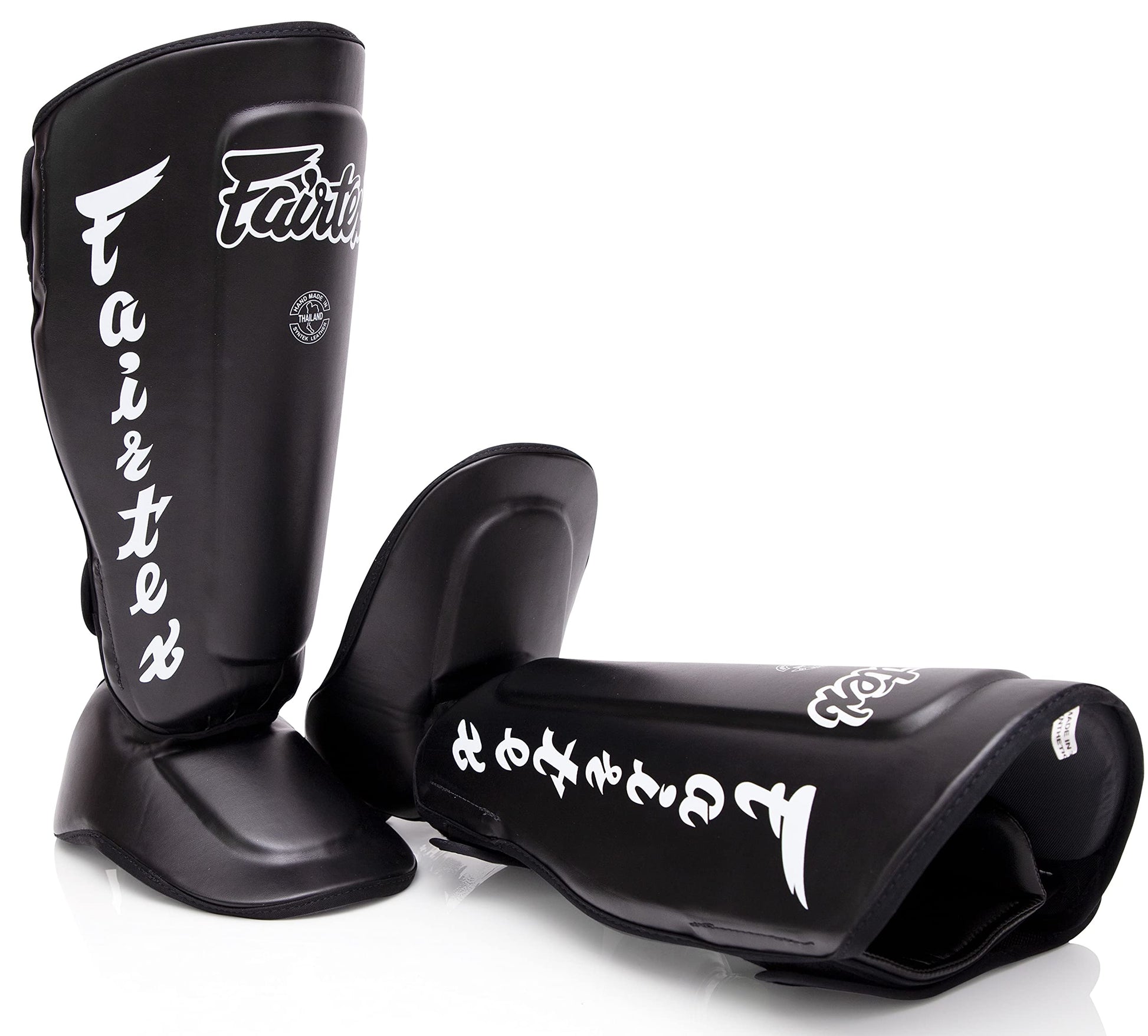 Fairtex SP7 Muay Thai Shin Guards for Men, Women, Kids | Shin Guards Made with Syntek Leather & are Premium, Lightweight & Durable | Detachable shin & Foot Protector The Champ Gear