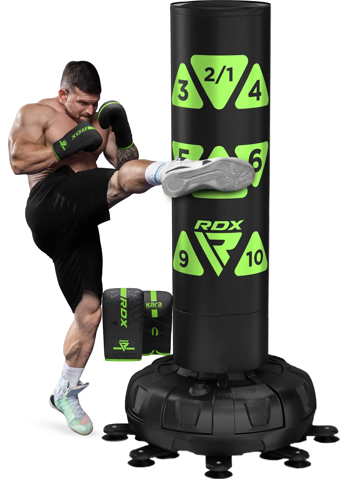 RDX XXL 150KG Target Freestanding Punching Bag with Cover & Gloves – 72” Adult Heavy Pedestal Punch Bag Set - 17 Suction Cup 8 Extended Legs Stand Base - Kick Boxing MMA Muay Thai Home Gym Fitness The Champ Gear