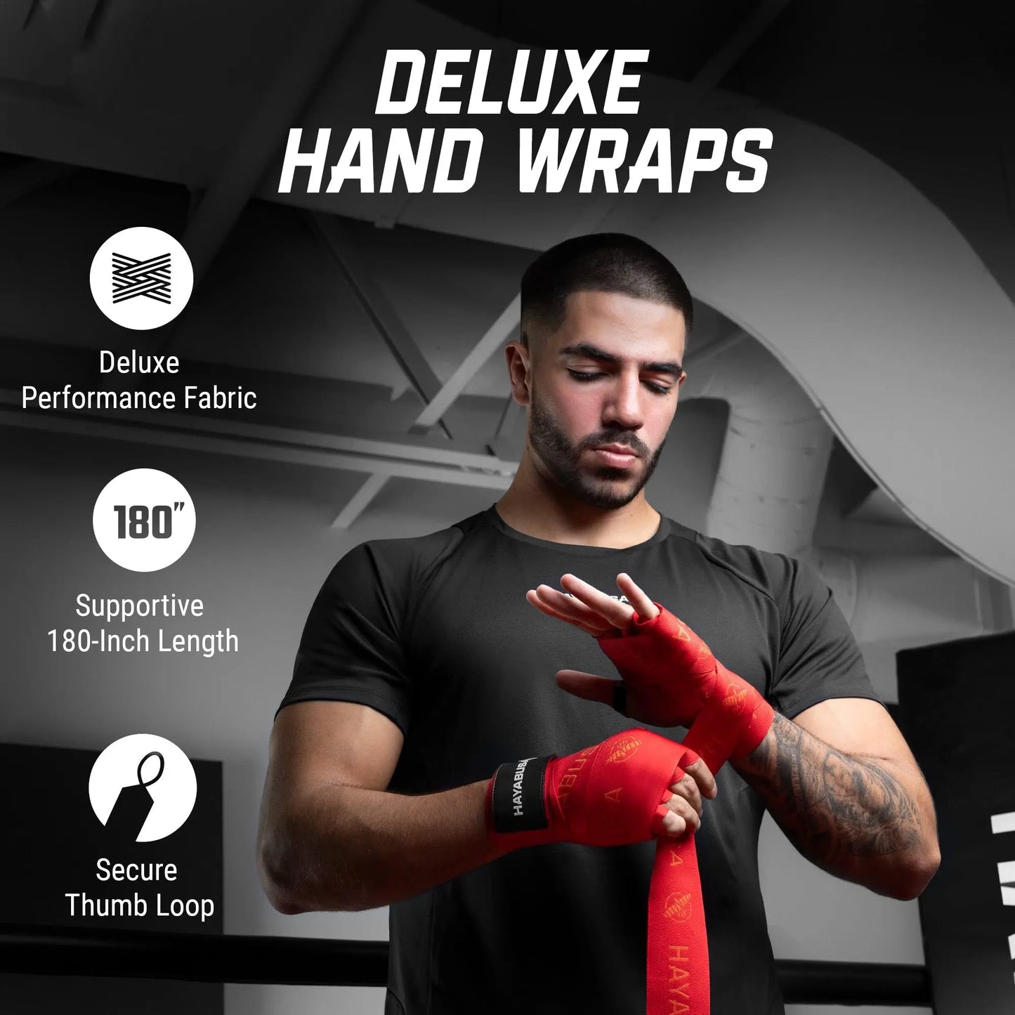 Hayabusa Deluxe Boxing Hand Wraps for Men and Women MMA, Kickboxing and Muay Thai - 4 Colors, 180 inches The Champ Gear