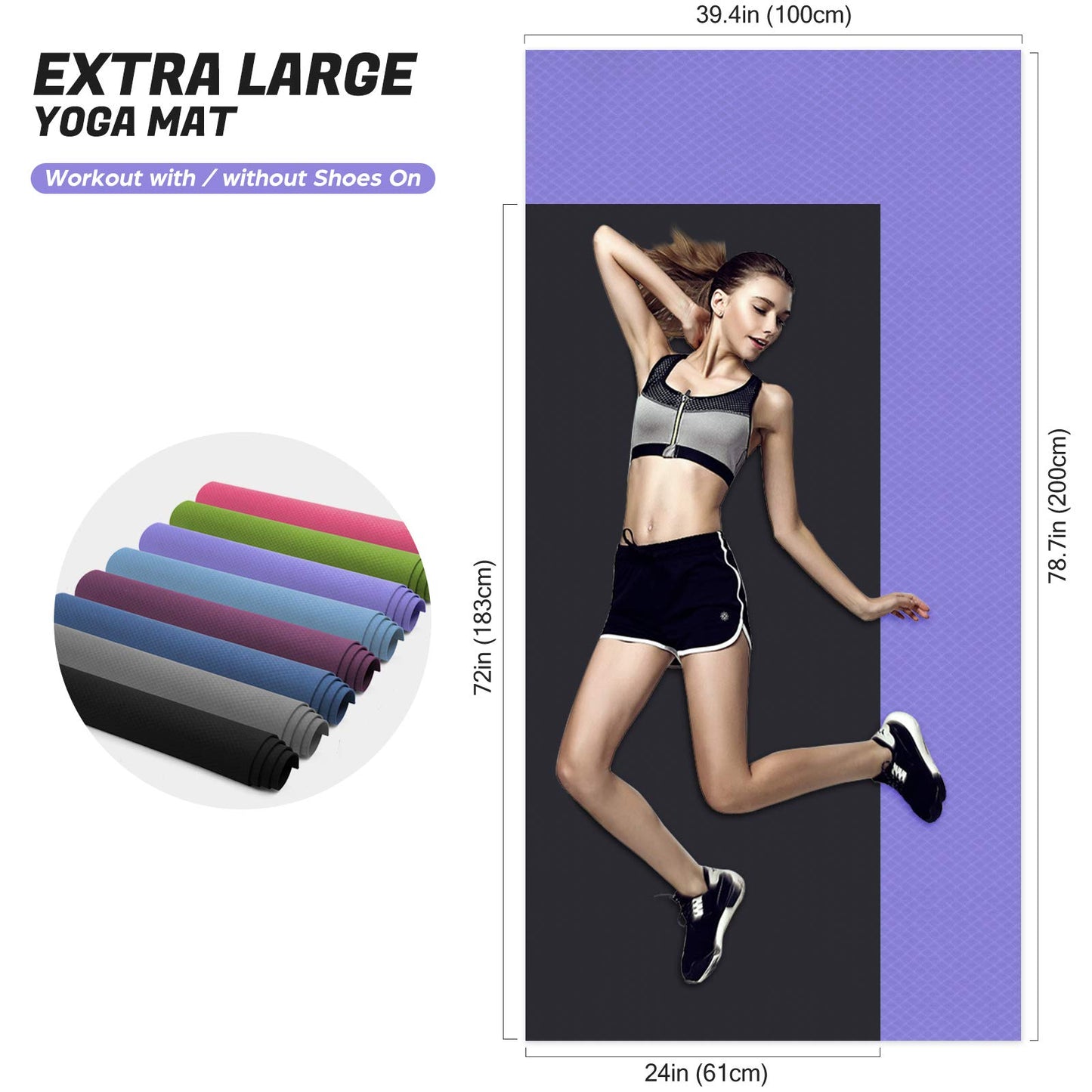 Odoland Large Exercise Mat 72'' x 48'' (6'x4') x6mm for Pilates Stretching Workout Mats for Home Gym Flooring, Extra Thick Non Slip Eco Friendly Yoga Mat with Carry Strap The Champ Gear