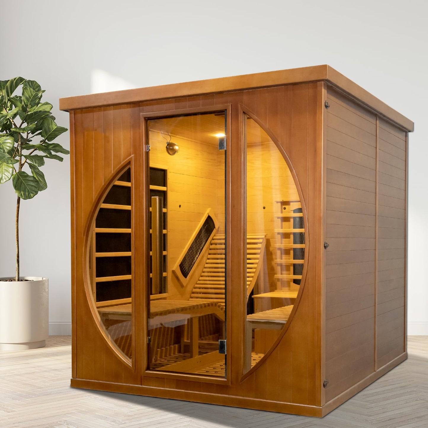 Far Infrared Wooden Sauna Room, Luxurious Canadian Red Cedar Sauna with 2 Oversize Recliners, 3400 W Low EMF The Champ Gear