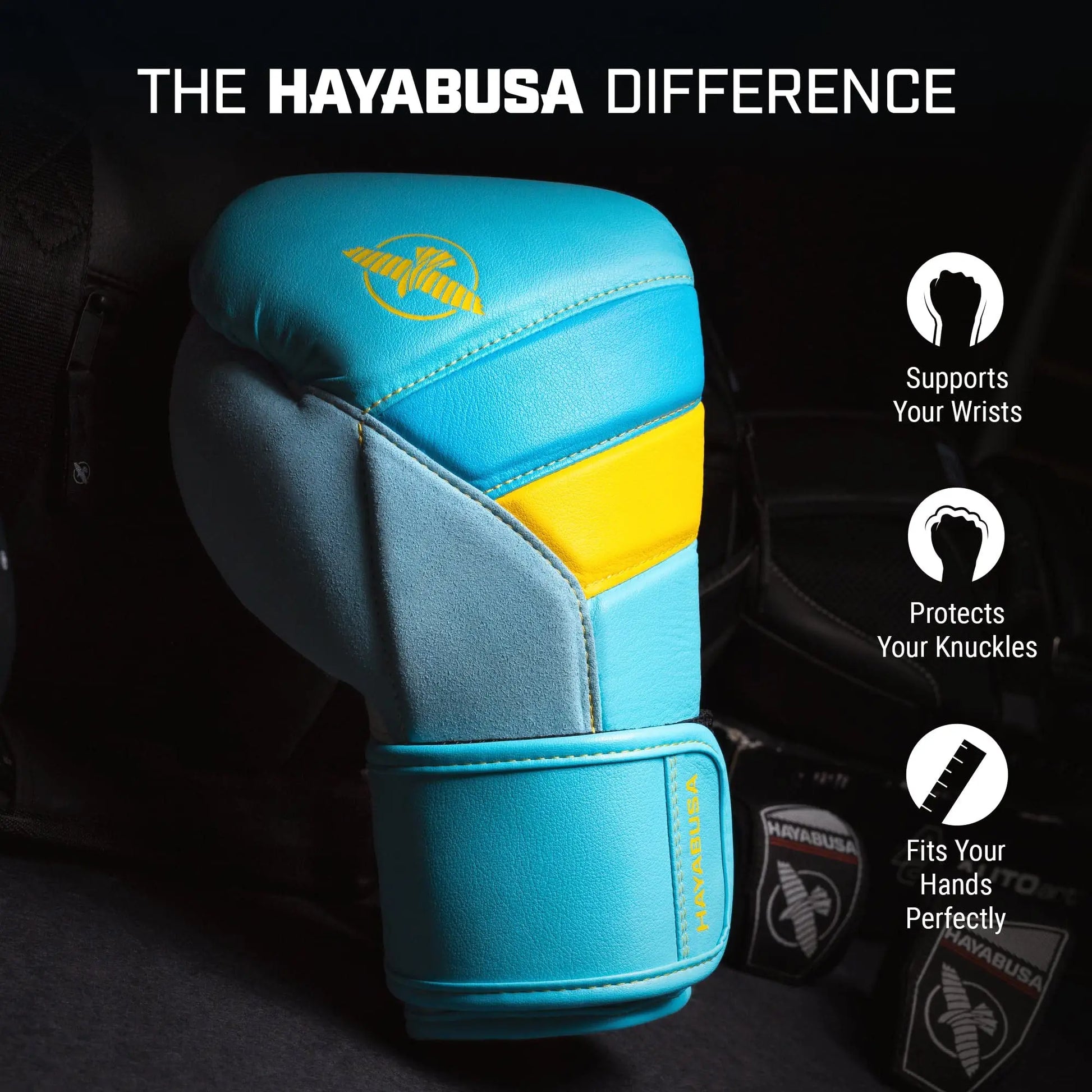 Hayabusa T3 Boxing Gloves for Men and Women Wrist and Knuckle Protection, Dual-X Hook and Loop Closure, Splinted Wrist Support, 5 Layer Foam Knuckle Padding The Champ Gear