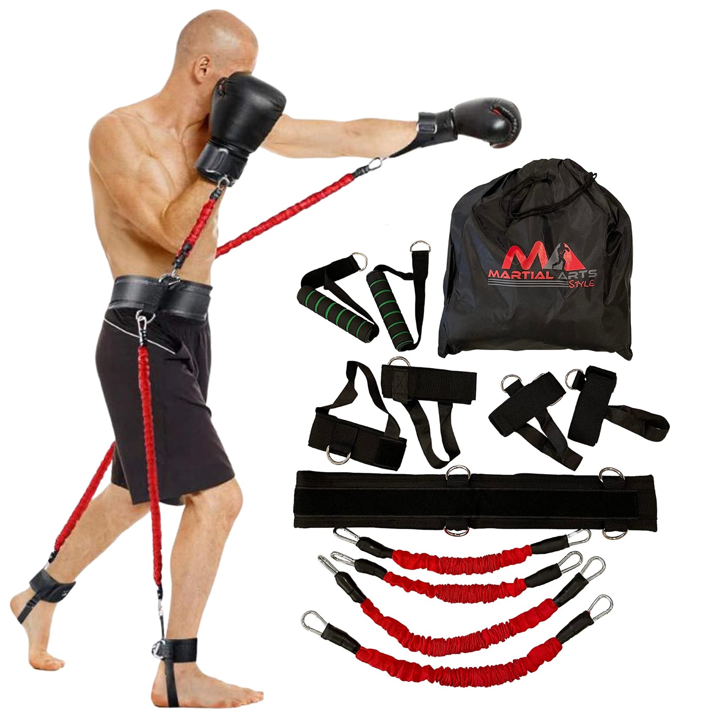 Boxing Resistance Bands for MMA Martial Arts Resistance Training at Home for Punches/Kicks, 150lbs Exercise Bands Full Body Fitness Workout to Enhance Explosive Power/Speed/Agility The Champ Gear