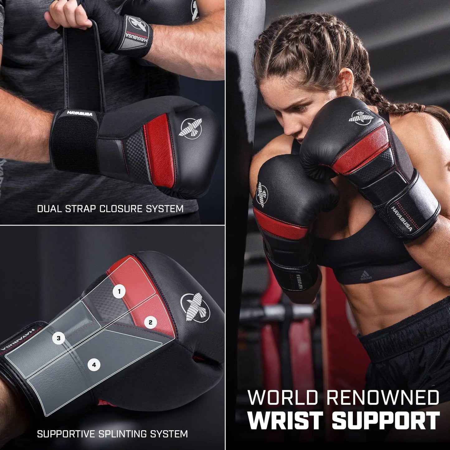 Hayabusa T3 Boxing Gloves for Men and Women Wrist and Knuckle Protection, Dual-X Hook and Loop Closure, Splinted Wrist Support, 5 Layer Foam Knuckle Padding The Champ Gear