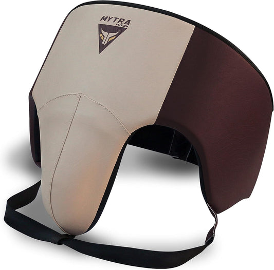 Mytra Fusion Groin Guard Boxing Groin Guard for MMA, Muay Thai, Kickboxing and Martial Arts Abdominal Protector for Training, Sparring, Grappling, Taekwondo and Fighting (Brown/Beige, S/M) The Champ Gear