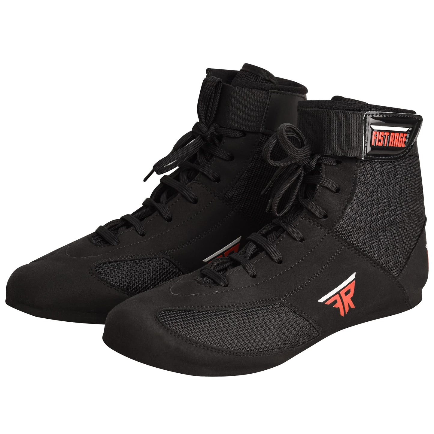 FISTRAGE Leather Kick Boxing Shoes Fighting Sports Master Training Mesh Unisex Pro Men's and Youth Genuine Boot Light Weight | Black Color Boxing Shoes for Adults The Champ Gear