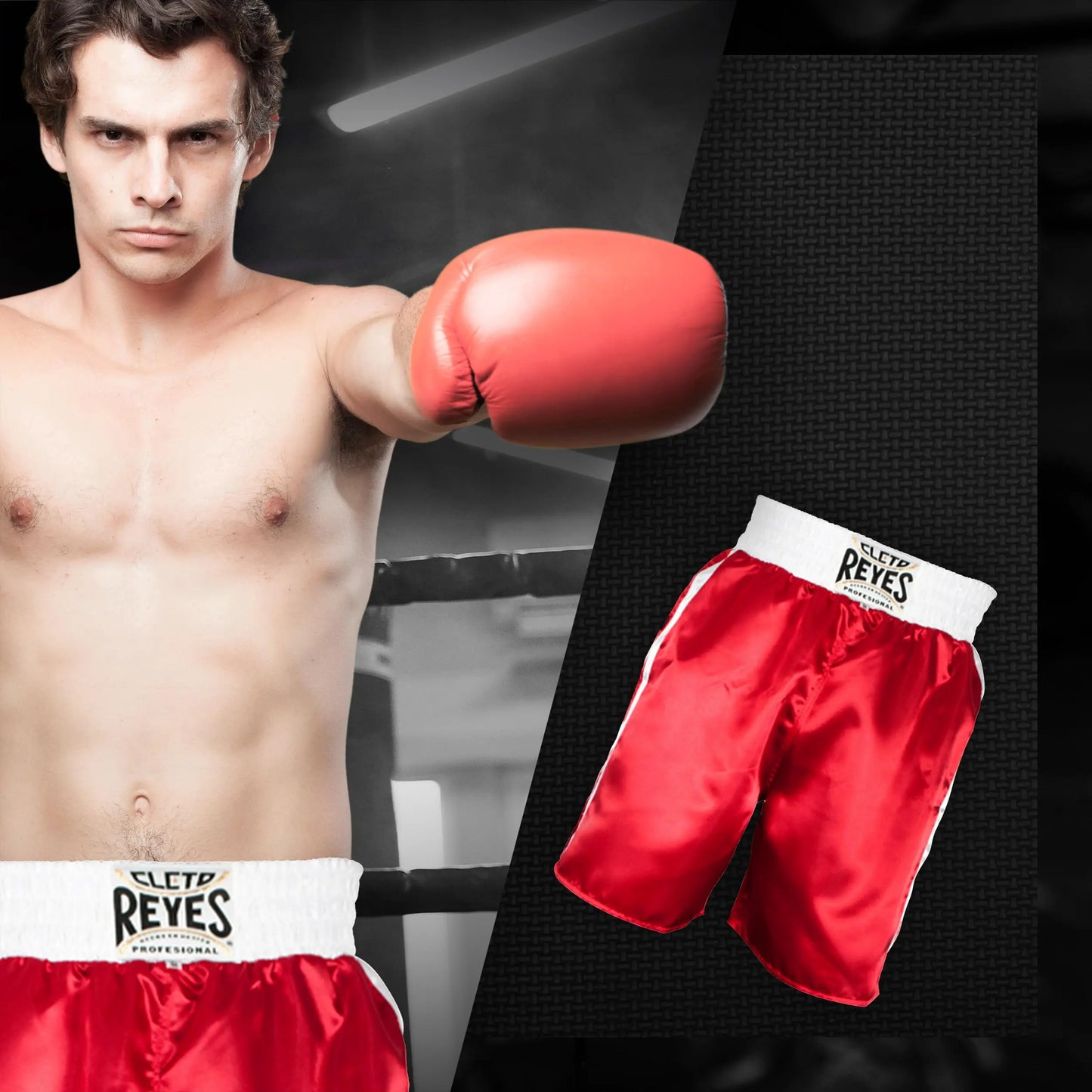 CLETO REYES Boxing Shorts Trunks for Men, Training Uniform, Professional Competition Fitness Clothes, Fight Apparel, Satin The Champ Gear