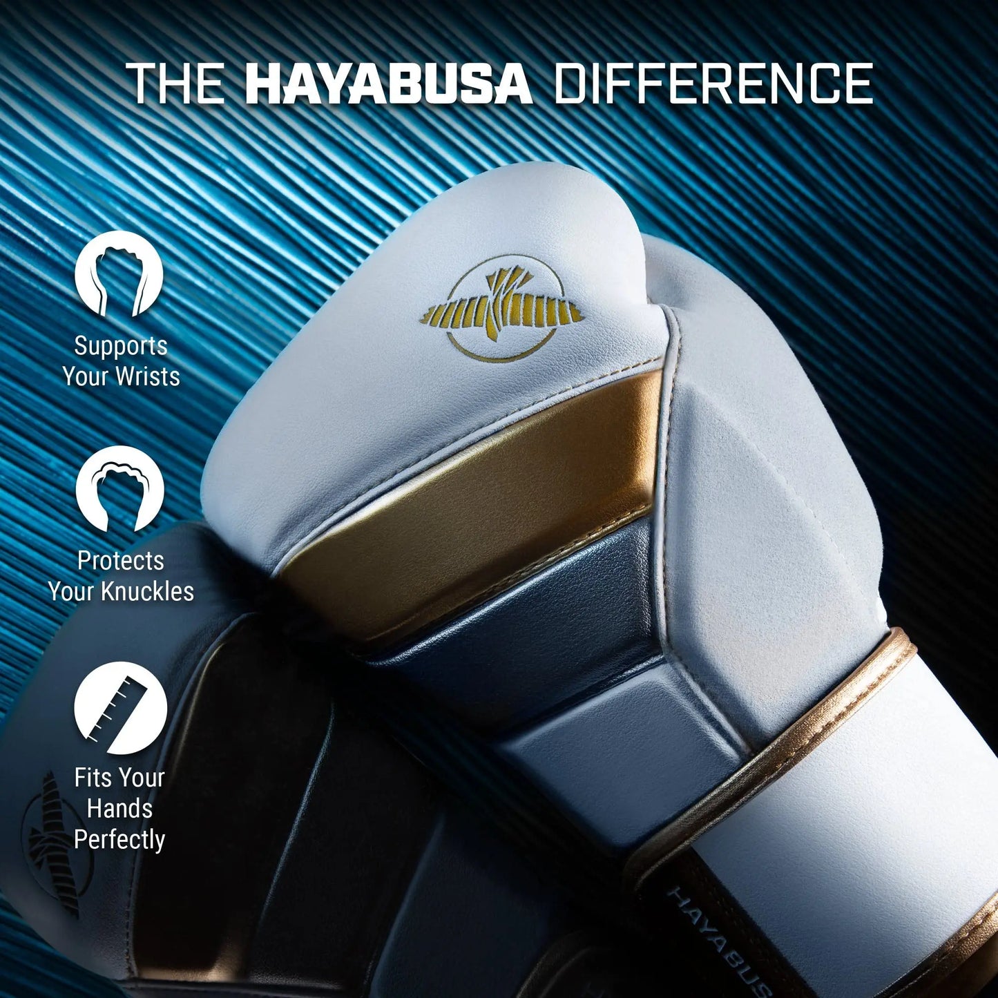 Hayabusa T3 Boxing Gloves for Men and Women Wrist and Knuckle Protection, Dual-X Hook and Loop Closure, Splinted Wrist Support, 5 Layer Foam Knuckle Padding The Champ Gear