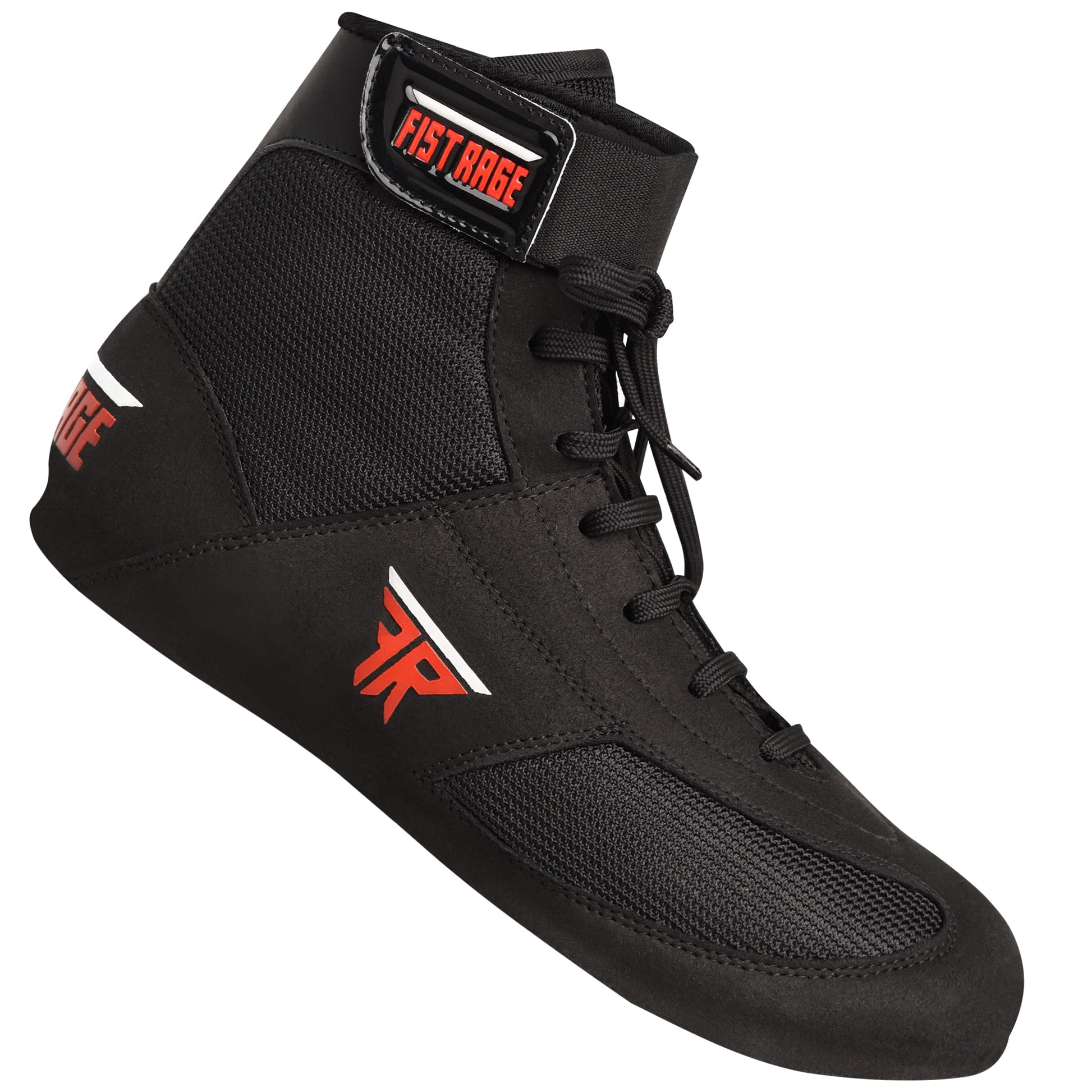 FISTRAGE Leather Kick Boxing Shoes Fighting Sports Master Training Mesh Unisex Pro Men's and Youth Genuine Boot Light Weight | Black Color Boxing Shoes for Adults The Champ Gear