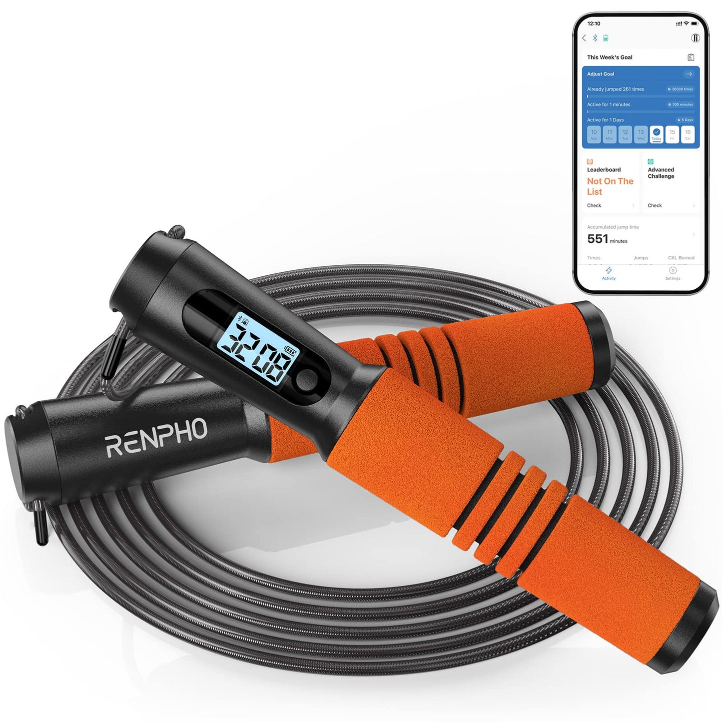 RENPHO Smart Jump Rope, Cordless Jump Rope, High-Speed Jump Rope with Counter, Fitness Skipping Rope with APP Data Analysis, Workout Jump Ropes for Home Gym, Crossfit for Exercise for Men, Women The Champ Gear