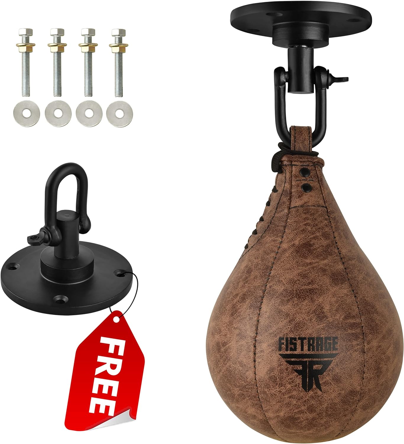 Speed Ball Boxing Bag Leather MMA Muay Thai Training Punching Dodge Striking Kit with Free Hanging Swivel Workout Speedball Kicking Platform Equipment (Black) The Champ Gear