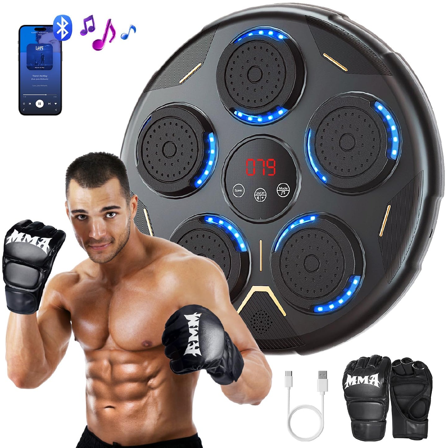 Boxing Machine, Smart Bluetooth Music Boxing Equipment, Boxing Machine Wall Mounted Musicwith Gloves, Music Boxing Machine for Adults The Champ Gear