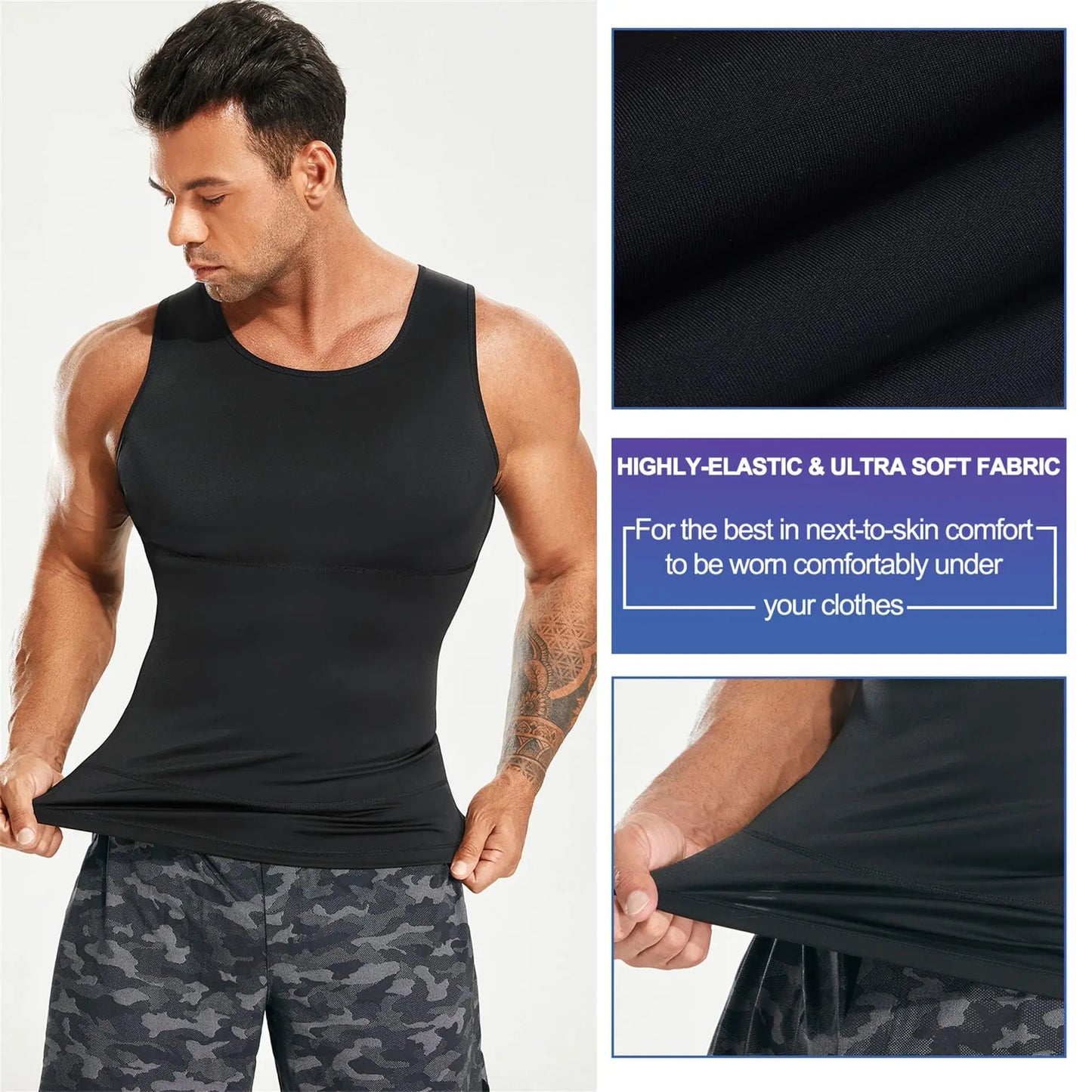 Gotoly Men Compression Shirt Slimming Shapewear Undershirt Body Shaper Vest Abs Workout Hide Chest Tank Top The Champ Gear