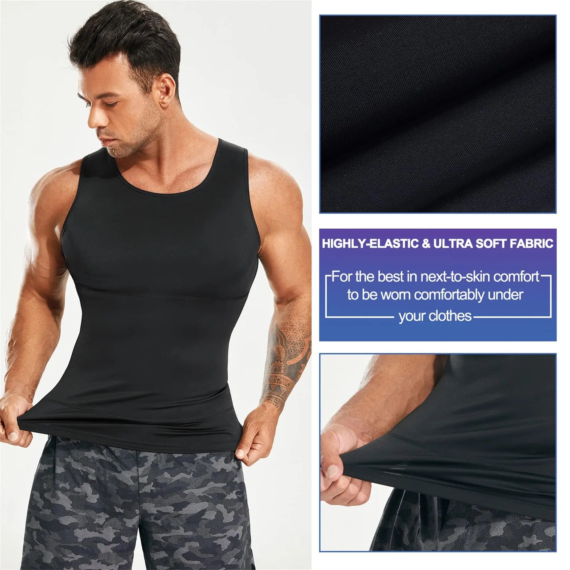 Gotoly Men Compression Shirt Slimming Shapewear Undershirt Body Shaper Vest Abs Workout Hide Chest Tank Top The Champ Gear