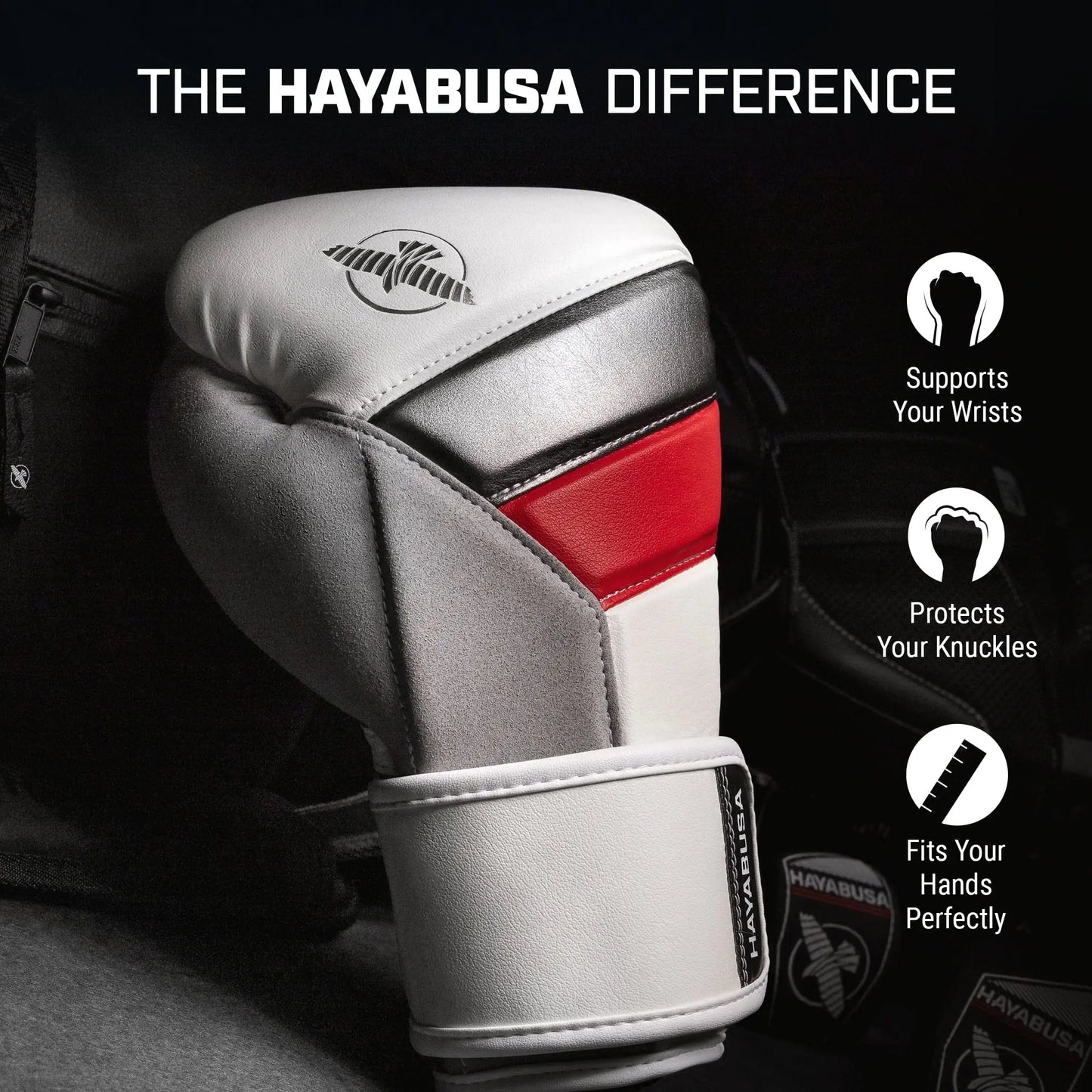 Hayabusa T3 Boxing Gloves for Men and Women Wrist and Knuckle Protection, Dual-X Hook and Loop Closure, Splinted Wrist Support, 5 Layer Foam Knuckle Padding The Champ Gear