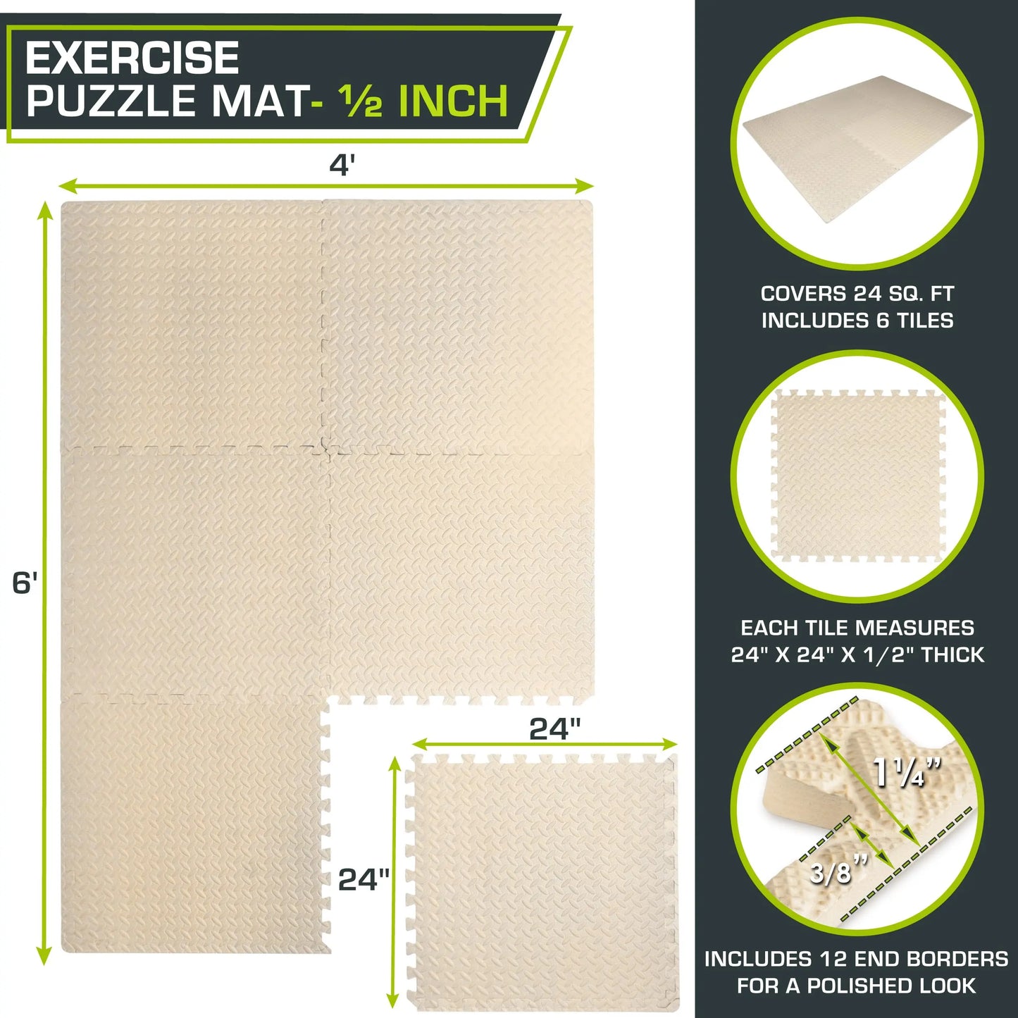 ProsourceFit Puzzle Exercise Mat – ½" EVA Foam Floor Tiles, 144 Sq Ft - The Champ Gear