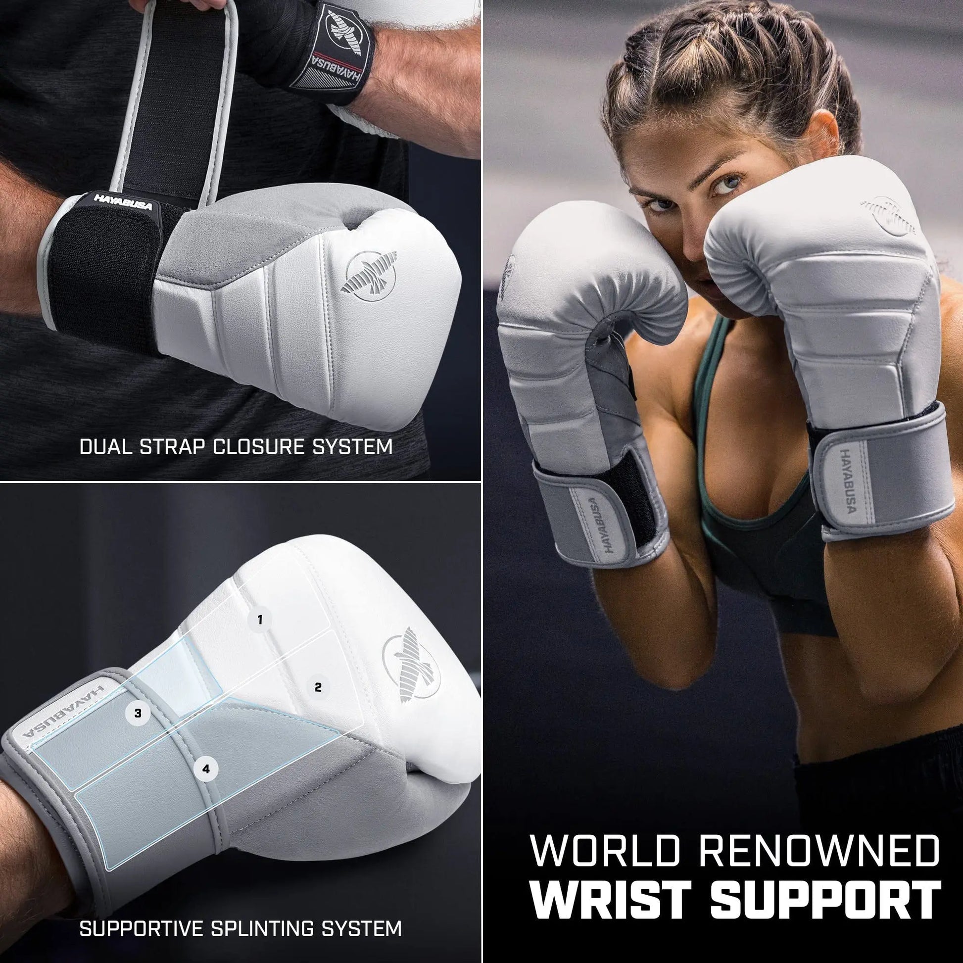 Hayabusa T3 Boxing Gloves for Men and Women Wrist and Knuckle Protection, Dual-X Hook and Loop Closure, Splinted Wrist Support, 5 Layer Foam Knuckle Padding The Champ Gear