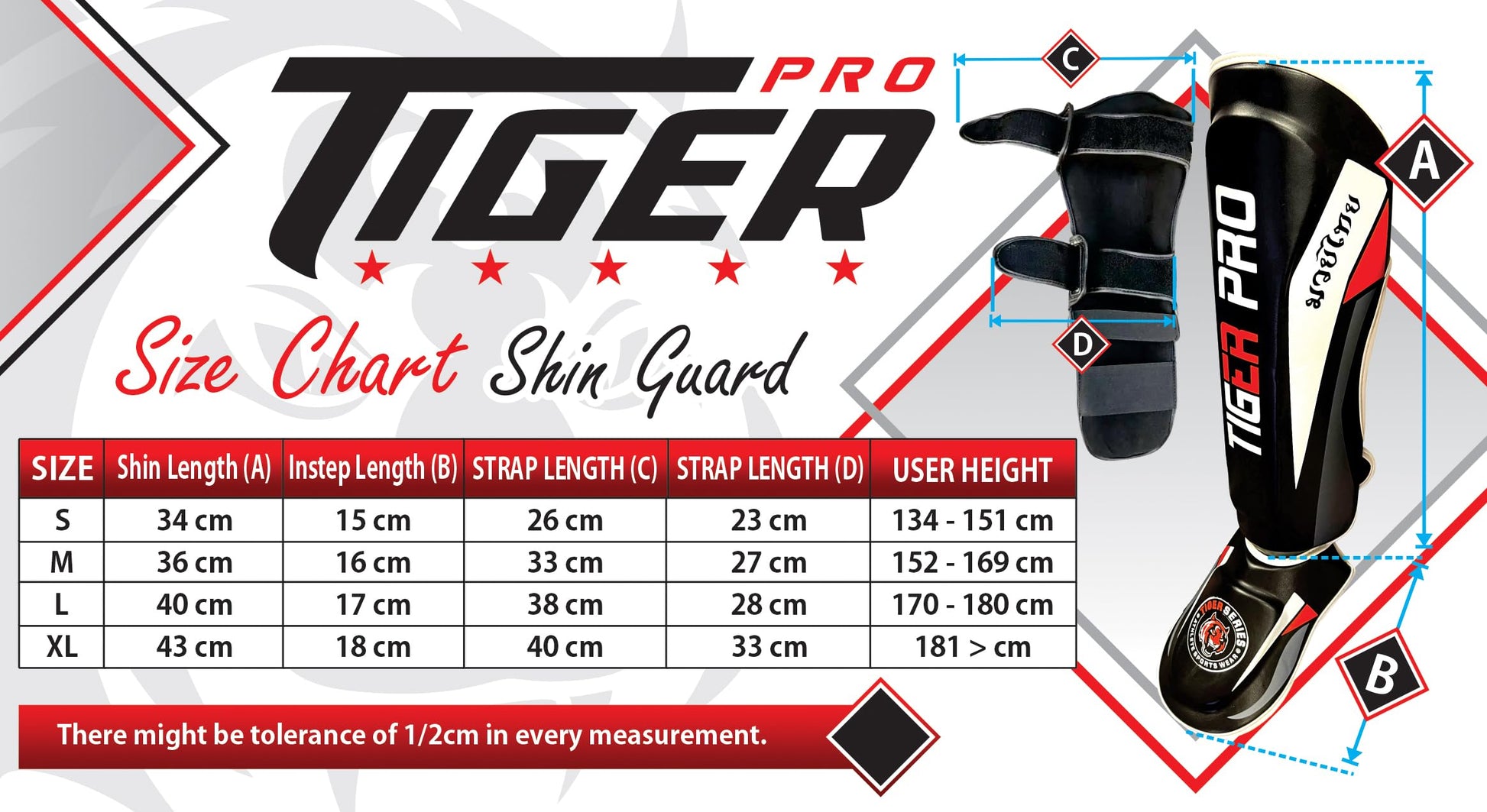 Tiger Pro Shin Guards Muay Thai, Kickboxing, Leg Instep Protection Pads, MMA Martial Arts, Kicking, Sparring, Training Gear, Karate, Boxing, Taekwondo - Unisex The Champ Gear