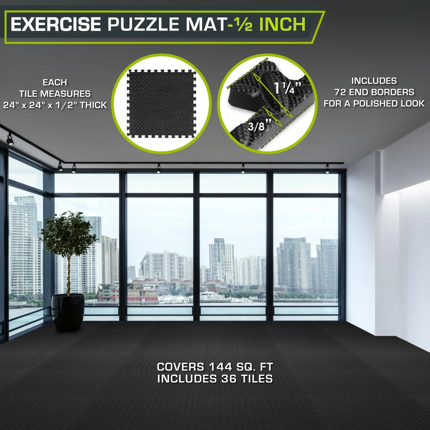 ProsourceFit Puzzle Exercise Mat – ½" EVA Foam Floor Tiles, 144 Sq Ft - The Champ Gear