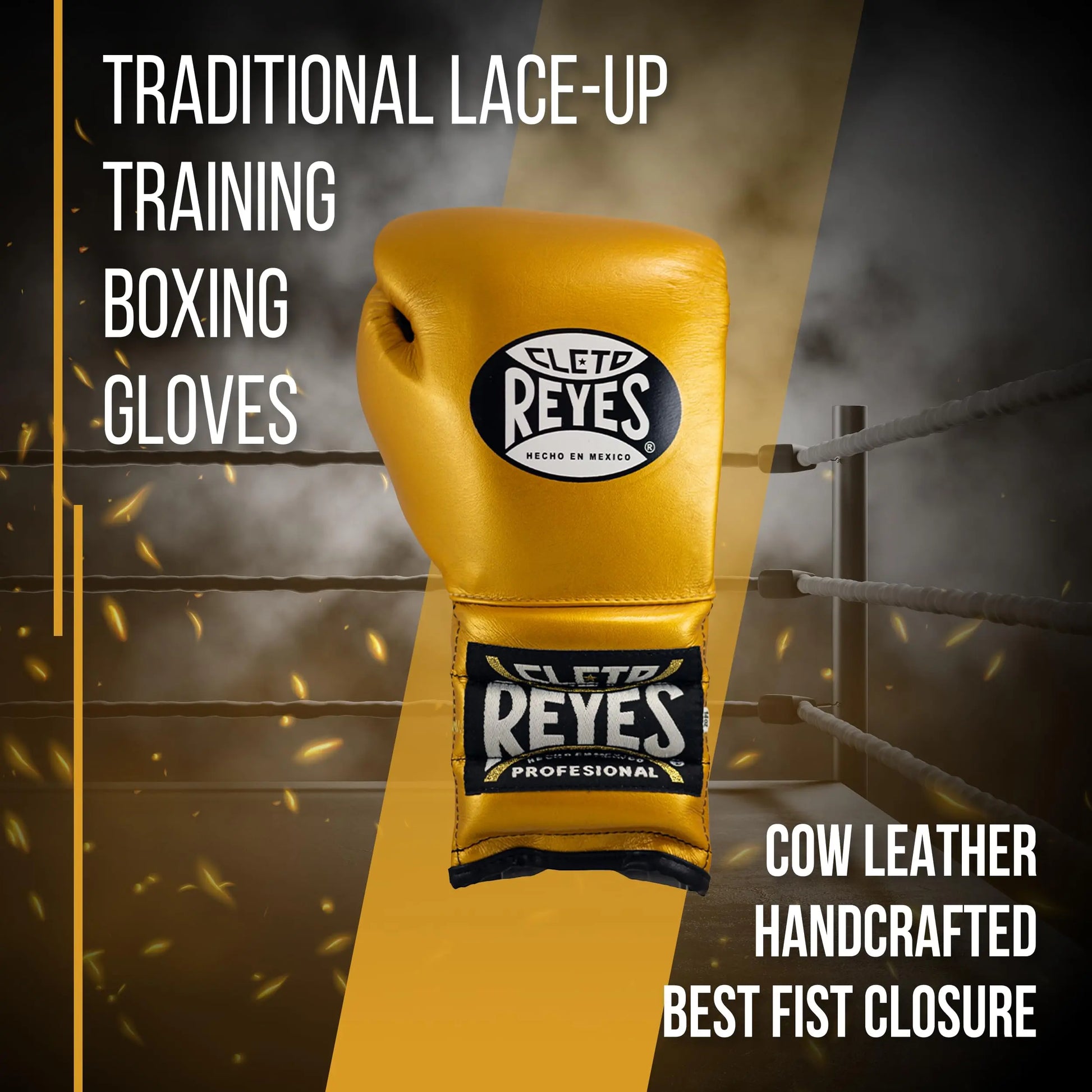 CLETO REYES Traditional Professional Boxing Gloves with Laces for Training, Sparring and Heavy Punching Bags for Men and Women, MMA, Kickboxing, Muay Thai The Champ Gear