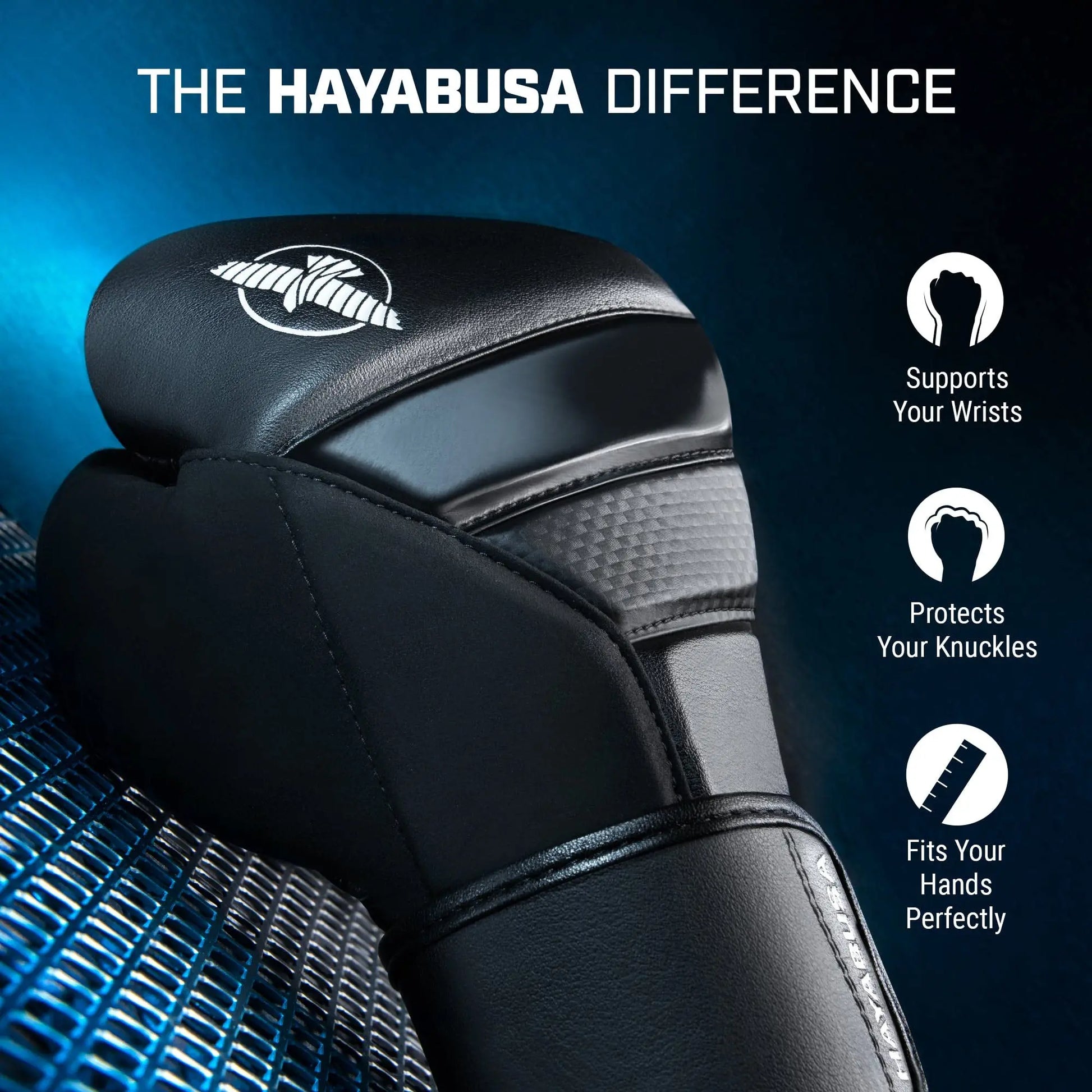 Hayabusa T3 Boxing Gloves for Men and Women Wrist and Knuckle Protection, Dual-X Hook and Loop Closure, Splinted Wrist Support, 5 Layer Foam Knuckle Padding The Champ Gear