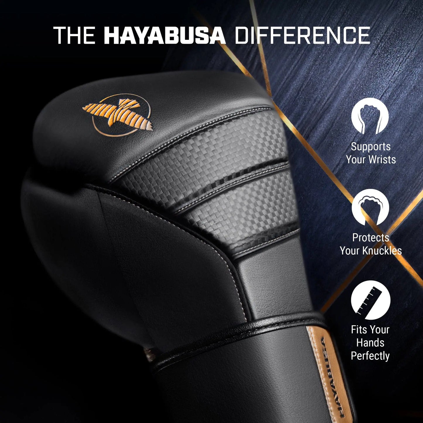 Hayabusa T3 Boxing Gloves for Men and Women Wrist and Knuckle Protection, Dual-X Hook and Loop Closure, Splinted Wrist Support, 5 Layer Foam Knuckle Padding The Champ Gear