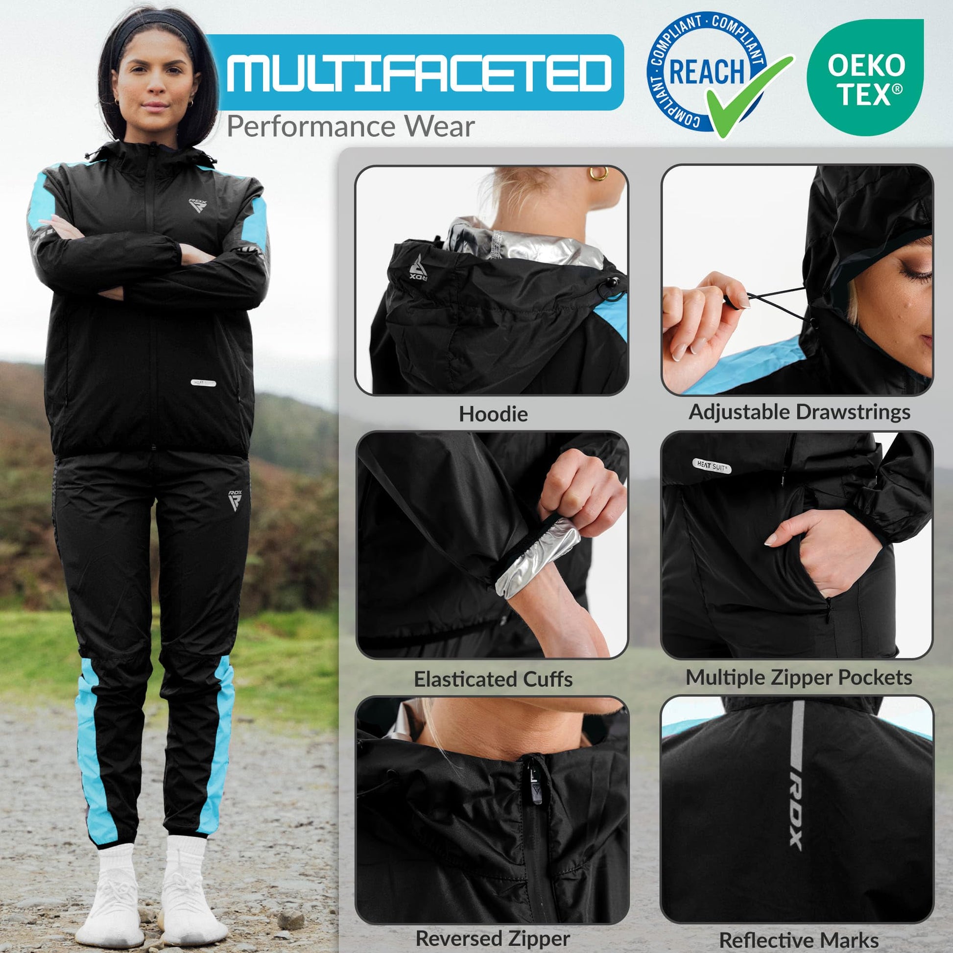 RDX Sauna Suit For Women, REACH OEKO TEX 100 CERTIFIED, Sweat Suit with Hood, Long Sleeves, Gym Fitness Running Workout The Champ Gear