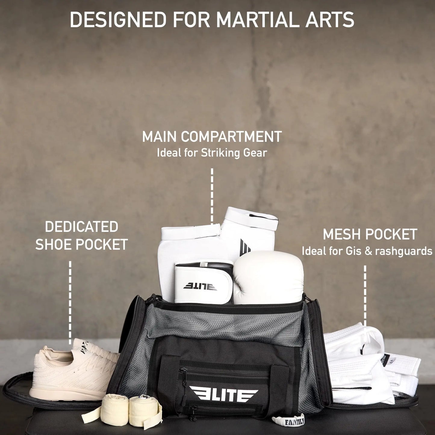 Elite Sports Boxing Gym Duffle Bag for MMA, BJJ, Jiu Jitsu gear,Duffel Athletic Gym Boxing Bag The Champ Gear