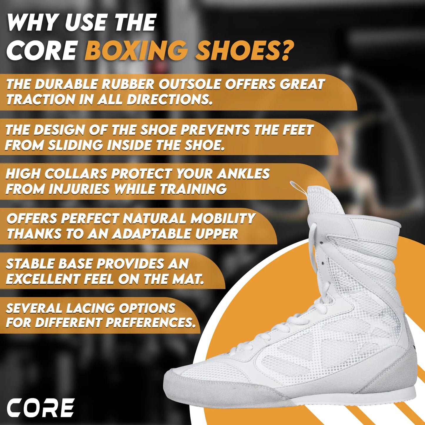 CORE Boxing Shoes White – Lightweight Boxing Shoes for Men & Women - Boxing Training Shoes with High Support – High Traction Boxing Boots The Champ Gear