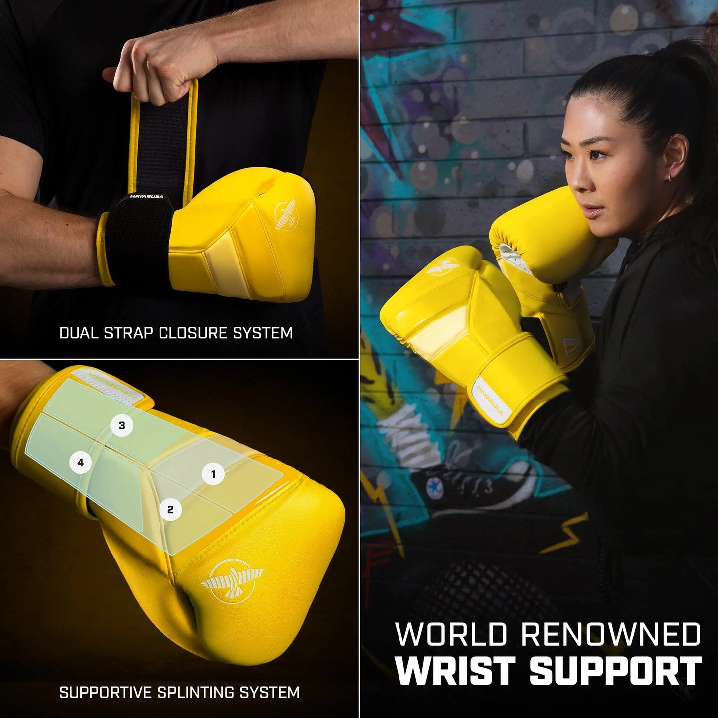 Hayabusa T3 Boxing Gloves for Men and Women Wrist and Knuckle Protection, Dual-X Hook and Loop Closure, Splinted Wrist Support, 5 Layer Foam Knuckle Padding The Champ Gear