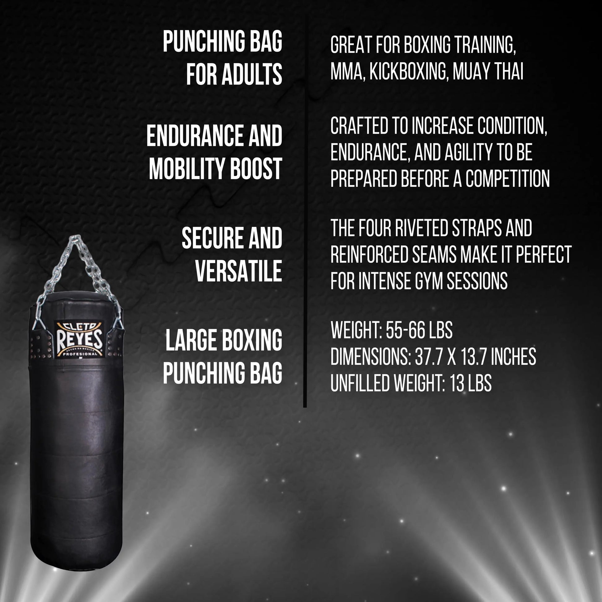 Cleto Reyes Heavy Punching Bag for Adults Boxing Training Equipment, MMA, Kickboxing, Muay Thai, Cowhide Leather, Black The Champ Gear