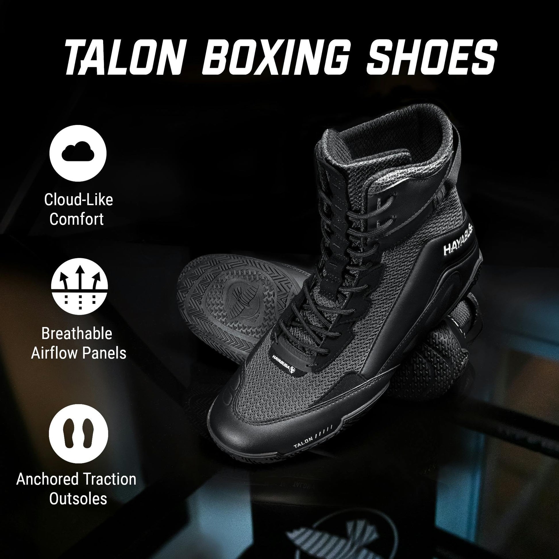 Hayabusa Talon Boxing Shoes for Men and Women Lace Up Lightweight Mid High Top The Champ Gear