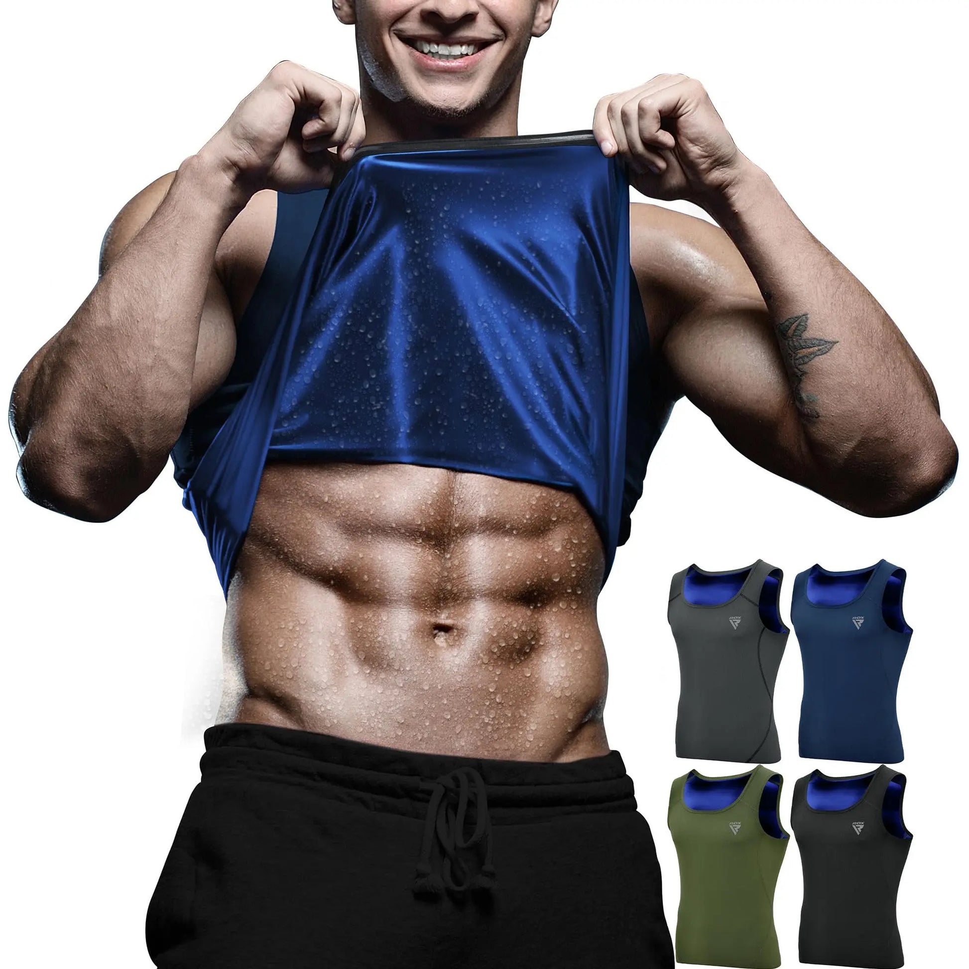 RDX Men's Sauna Vest Heat Trapping Sweat Waist Trainer - REACH OEKO TEX 100 Certified Body Shaper - Zipper - Fitness Tank Top The Champ Gear