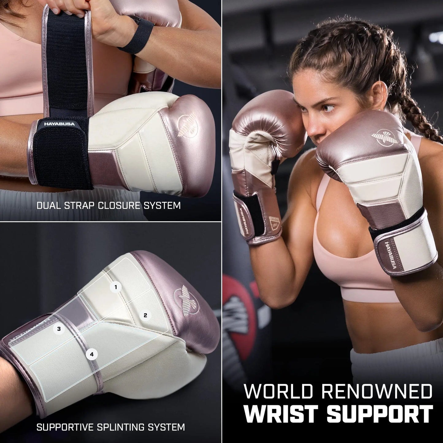 Hayabusa T3 Boxing Gloves for Men and Women Wrist and Knuckle Protection, Dual-X Hook and Loop Closure, Splinted Wrist Support, 5 Layer Foam Knuckle Padding The Champ Gear