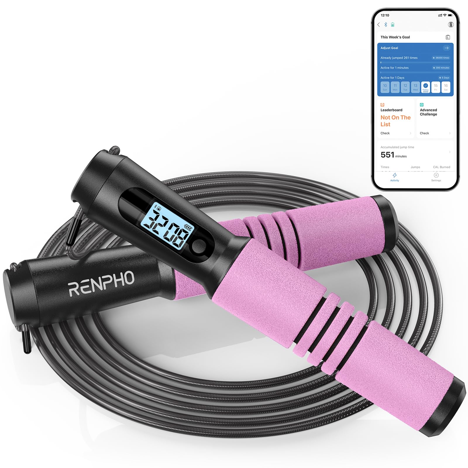 RENPHO Smart Jump Rope, Cordless Jump Rope, High-Speed Jump Rope with Counter, Fitness Skipping Rope with APP Data Analysis, Workout Jump Ropes for Home Gym, Crossfit for Exercise for Men, Women The Champ Gear