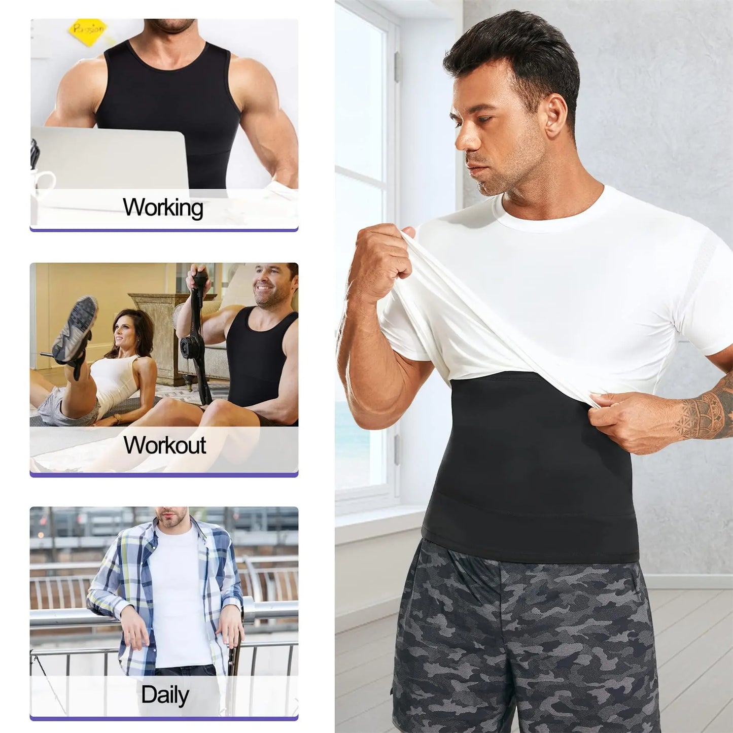 Gotoly Men Compression Shirt Slimming Shapewear Undershirt Body Shaper Vest Abs Workout Hide Chest Tank Top The Champ Gear