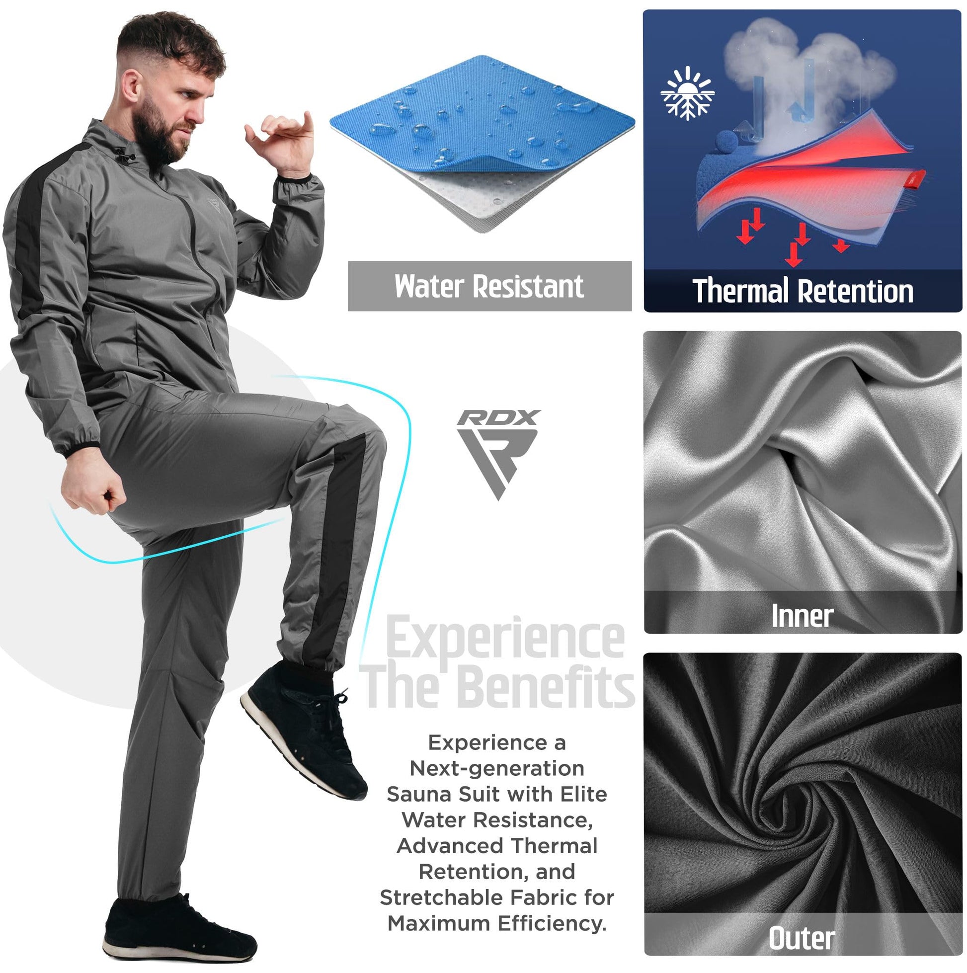 RDX Sauna Suit Weight Loss, Full Body Heat Sweat Suit, REACH OEKO TEX 100 CERTIFIED, Anti Rip Long Sleeves Tracksuit Boxing The Champ Gear