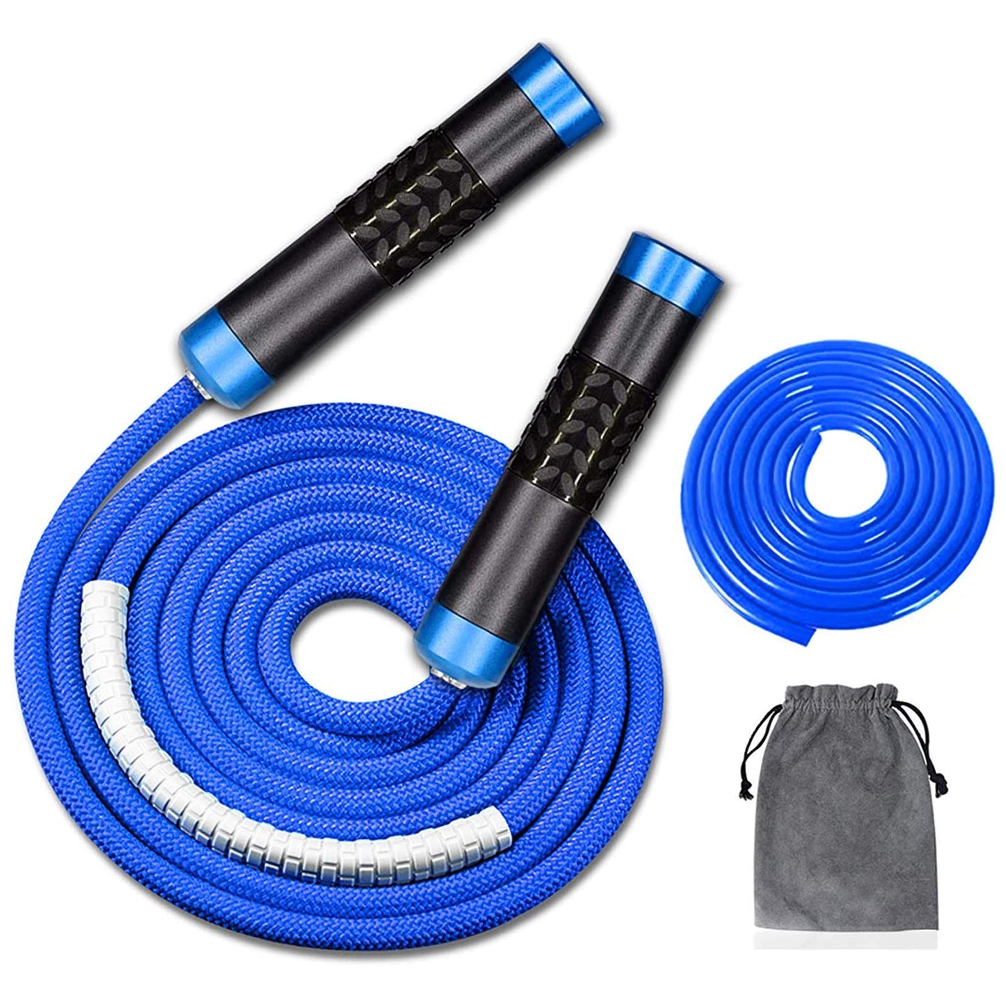 Redify Weighted Jump Rope for Workout Fitness(1LB), Tangle-Free Ball Bearing Rapid Speed Skipping Rope for MMA Boxing Weight-loss,Aluminum Handle Adjustable Length 9MM Fabric Cotton+9MM Solid PVC Rope The Champ Gear