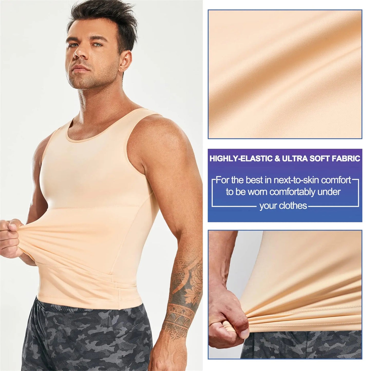 Gotoly Men Compression Shirt Slimming Shapewear Undershirt Body Shaper Vest Abs Workout Hide Chest Tank Top The Champ Gear