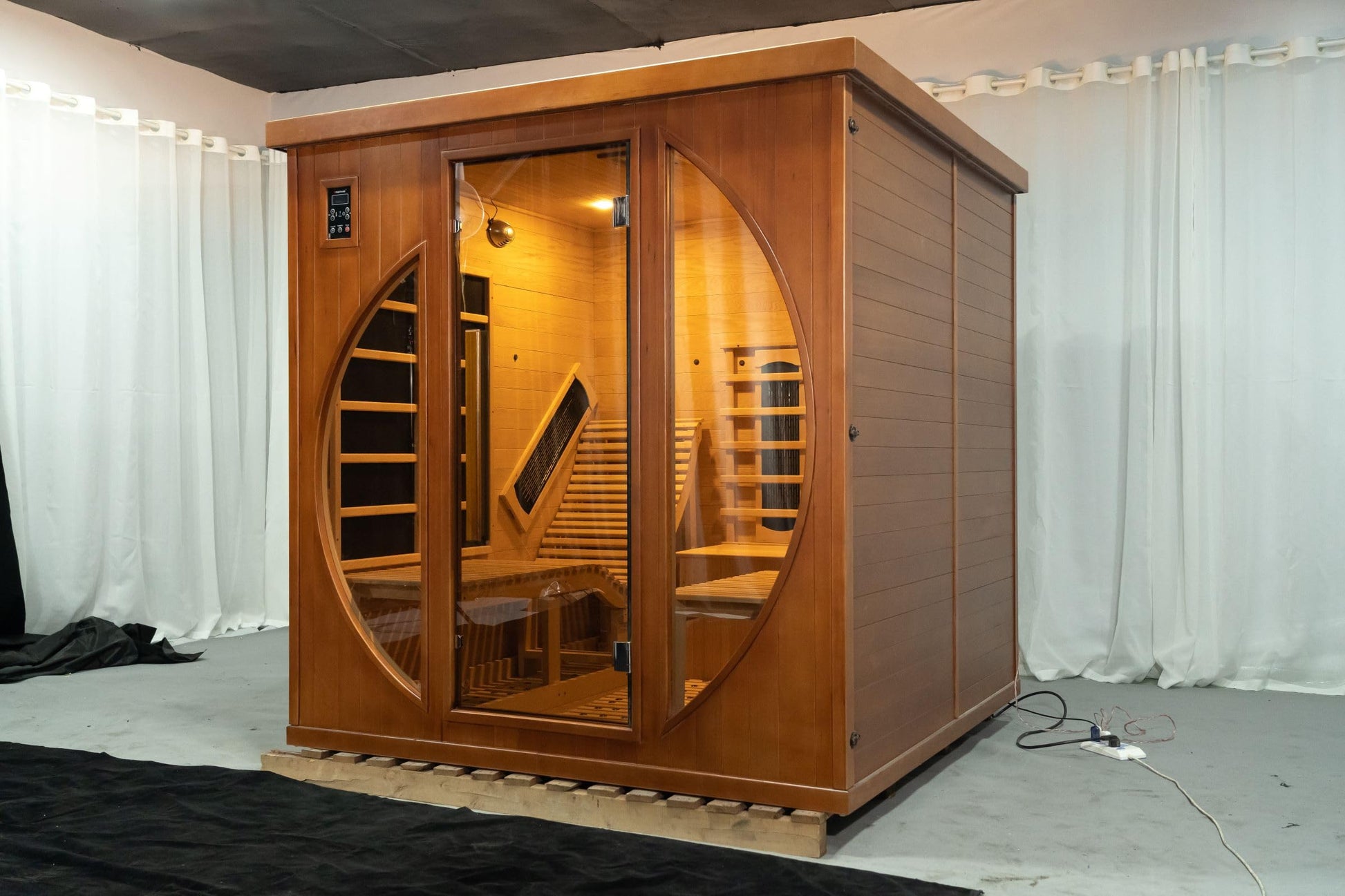 Far Infrared Wooden Sauna Room, Luxurious Canadian Red Cedar Sauna with 2 Oversize Recliners, 3400 W Low EMF The Champ Gear